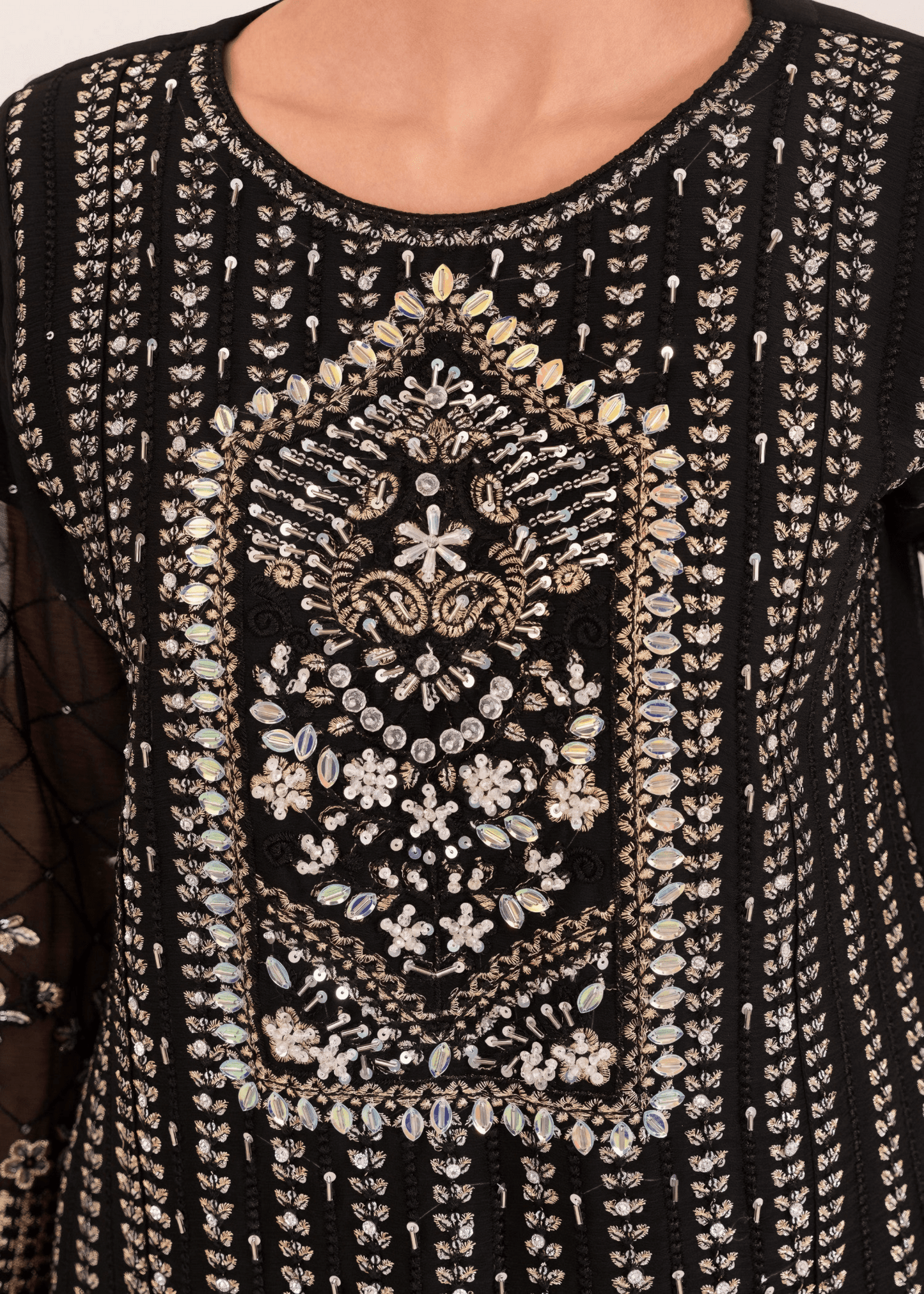 Mah - e - Mehr - Black Embroidered Chiffon Kurta Set - Qalbi Loom