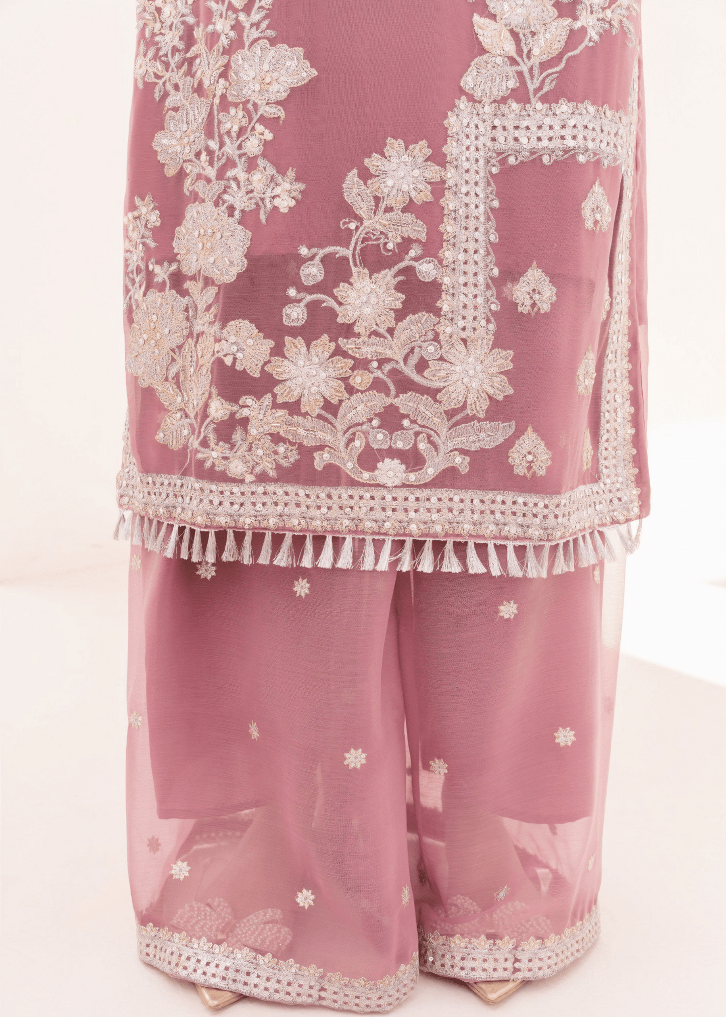 Noor Jahan – Embroidered Mauve Chiffon Set - Qalbi Loom