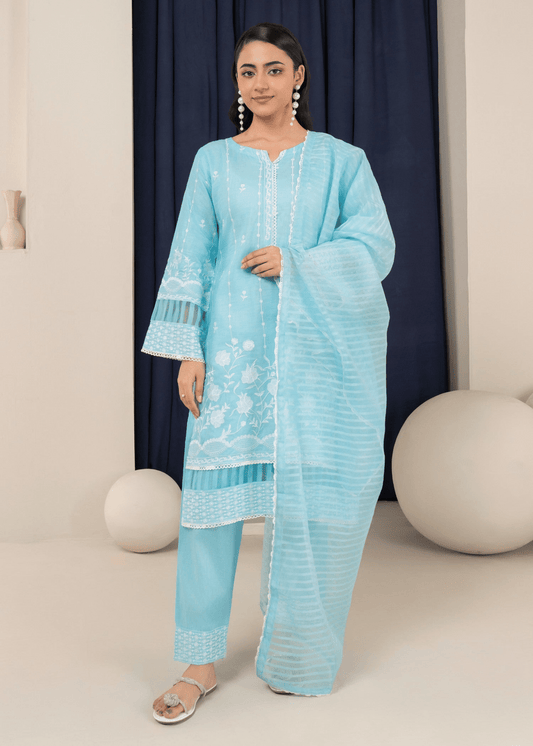 Azure Serenity - Embroidered Cotton Elegance - Qalbi Loom