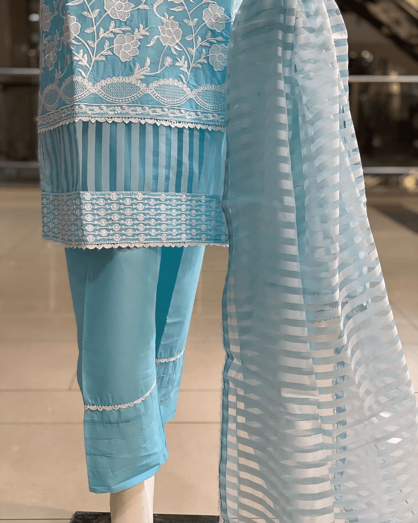 Azure Serenity - Embroidered Cotton Elegance - Qalbi Loom