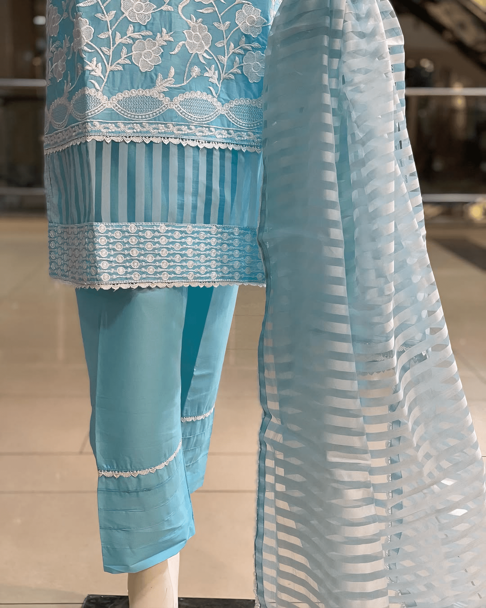 Azure Serenity - Embroidered Cotton Elegance - Qalbi Loom