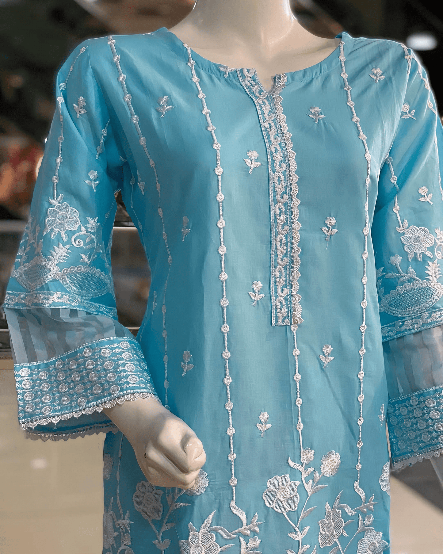 Azure Serenity - Embroidered Cotton Elegance - Qalbi Loom