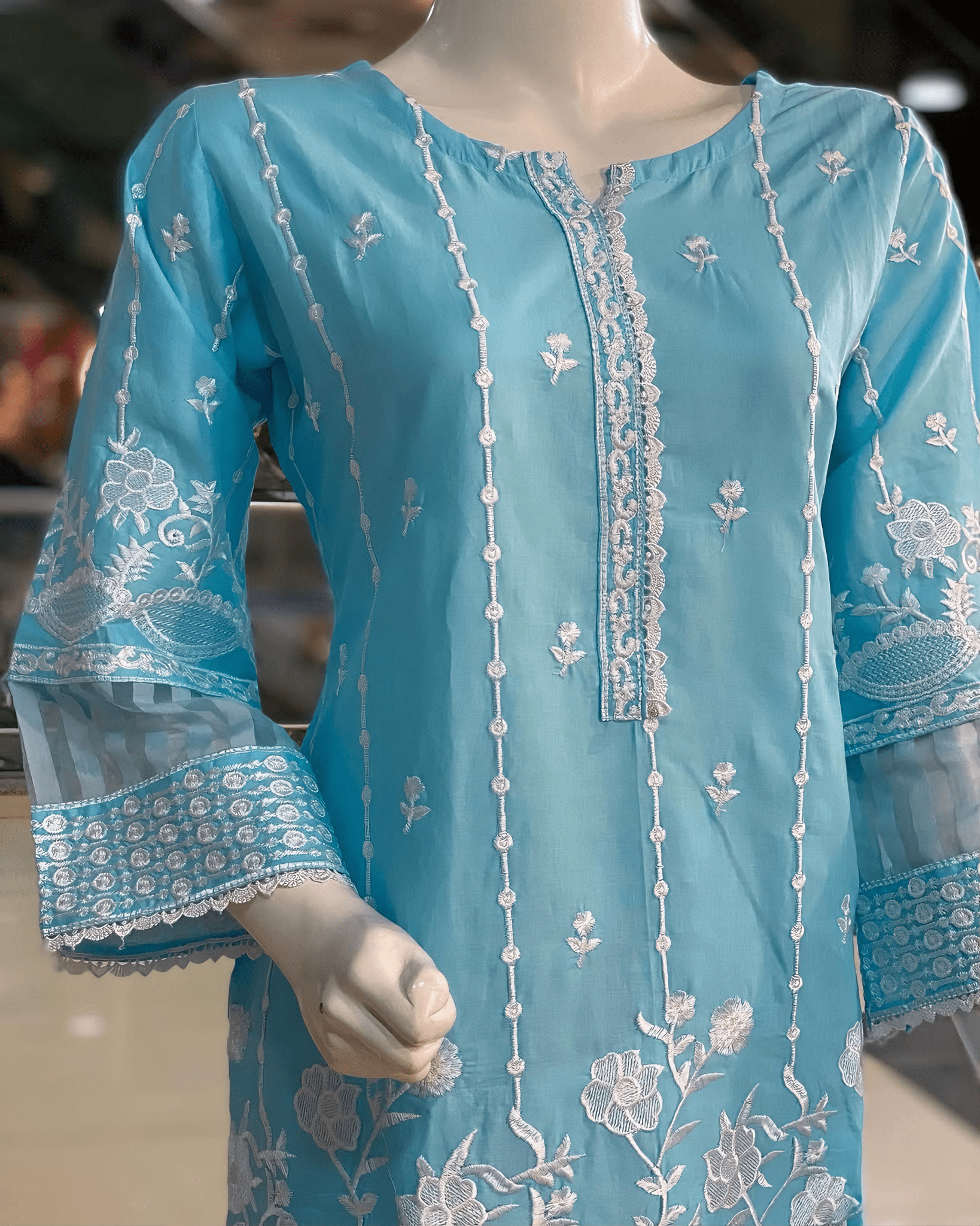 Azure Serenity - Embroidered Cotton Elegance - Qalbi Loom