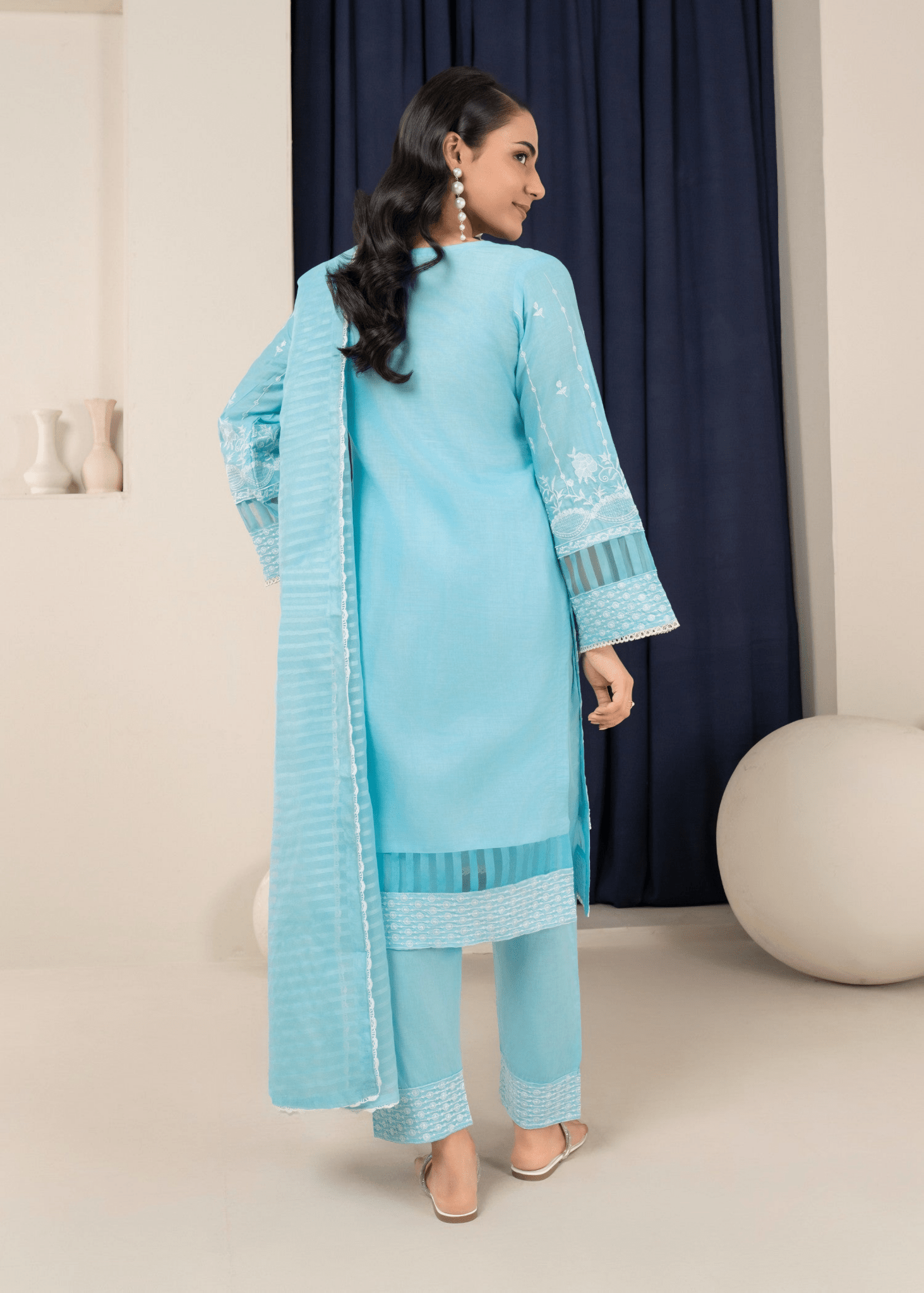 Azure Serenity - Embroidered Cotton Elegance - Qalbi Loom