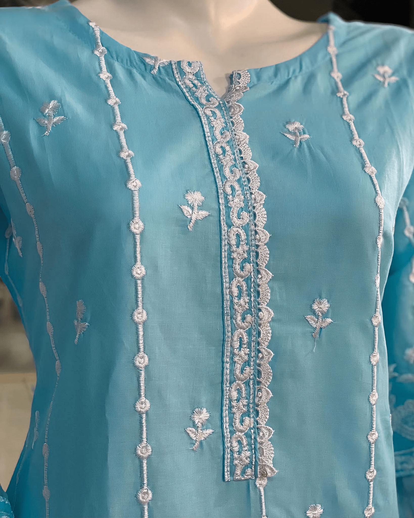 Azure Serenity - Embroidered Cotton Elegance - Qalbi Loom