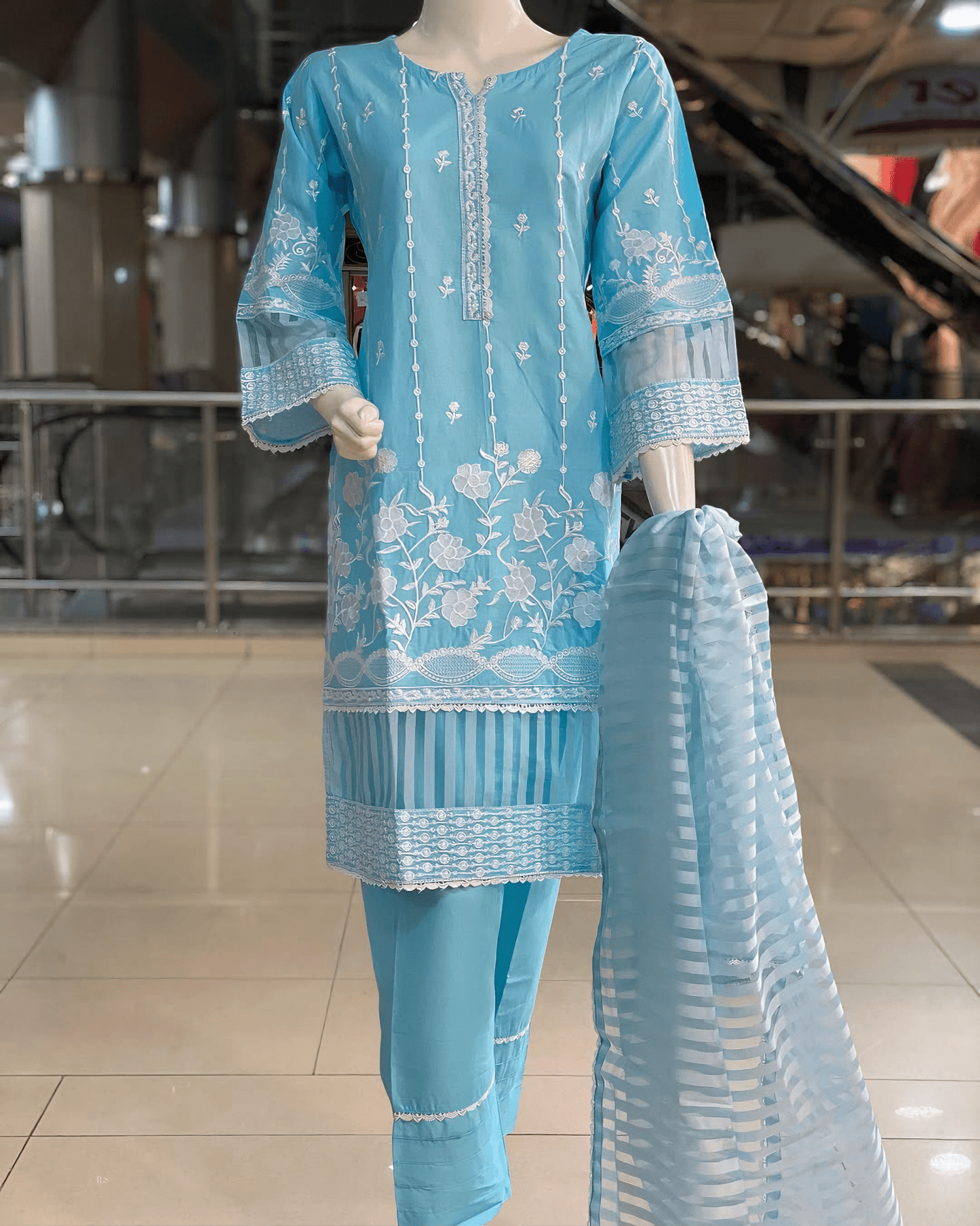 Azure Serenity - Embroidered Cotton Elegance - Qalbi Loom