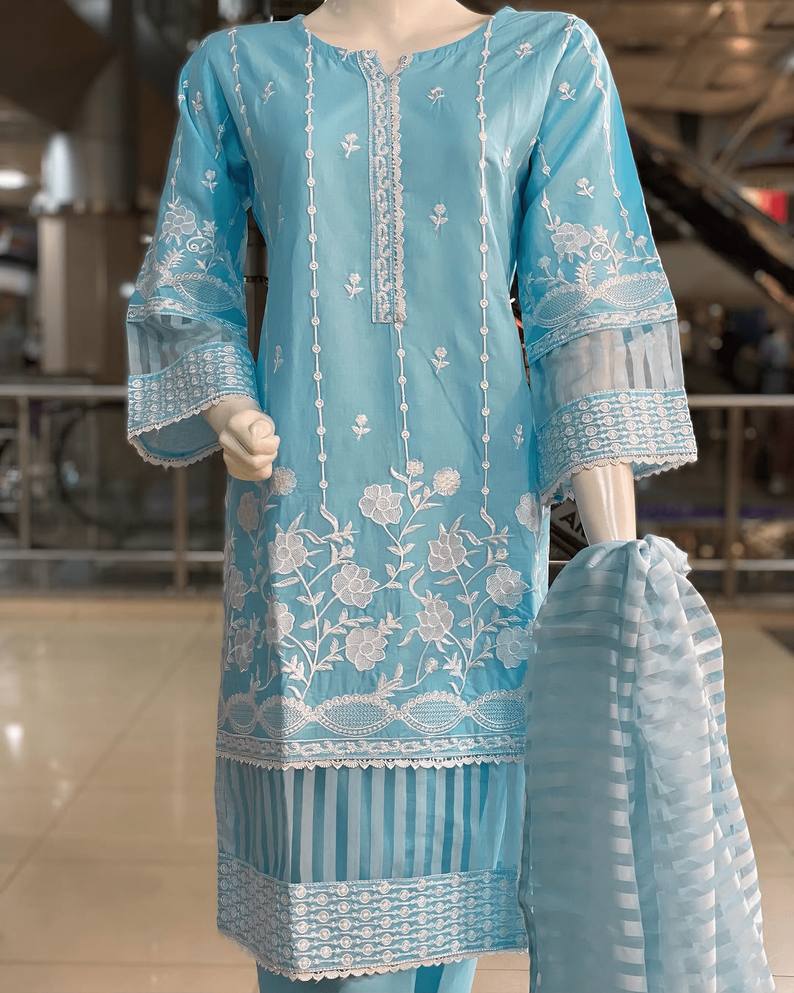 Azure Serenity - Embroidered Cotton Elegance - Qalbi Loom