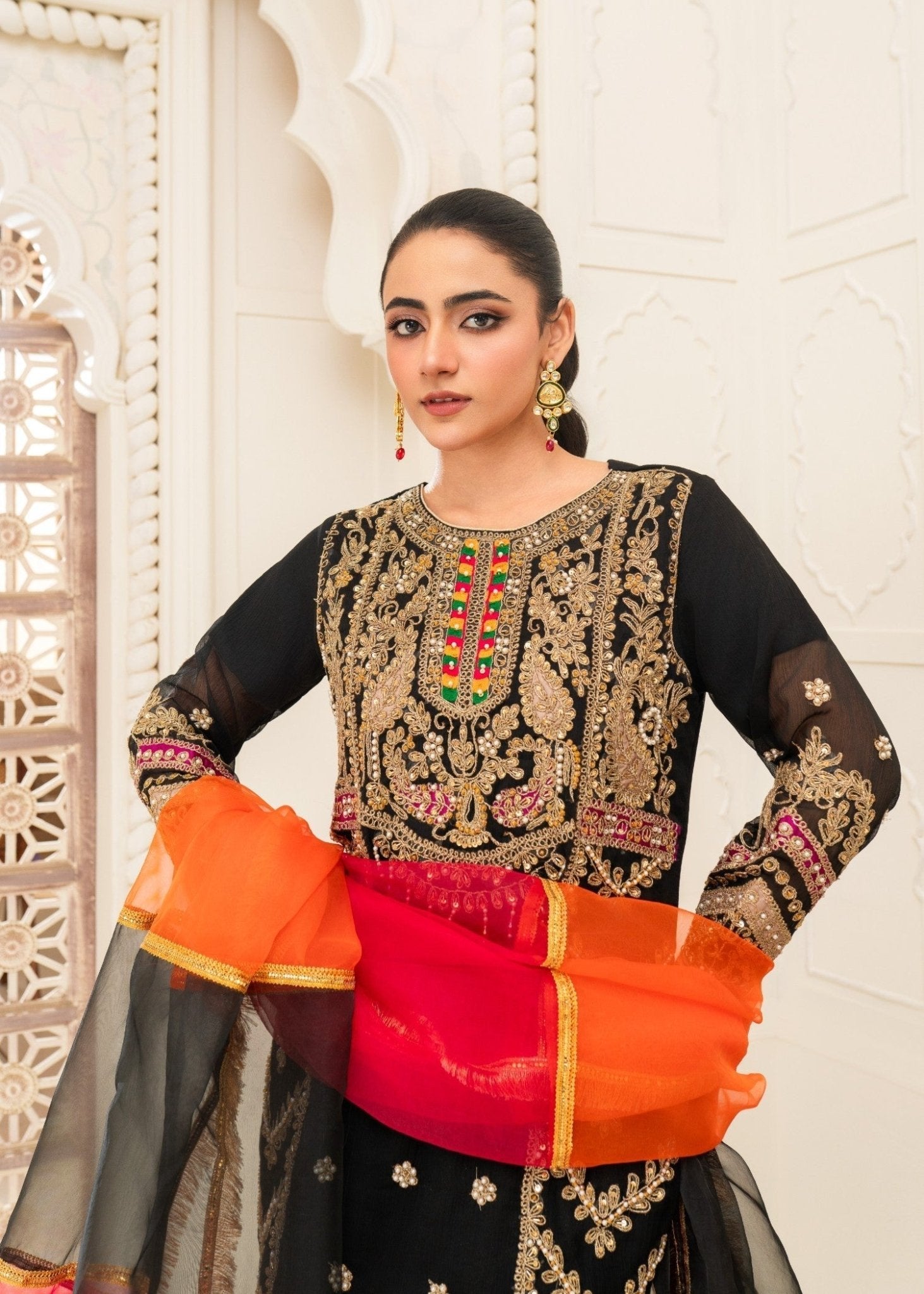 Dur - e - Fishan Luxe Gharara – Midnight Majesty - Qalbi Loom