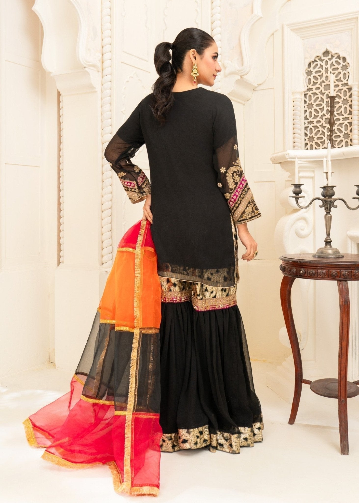 Dur - e - Fishan Luxe Gharara – Midnight Majesty - Qalbi Loom