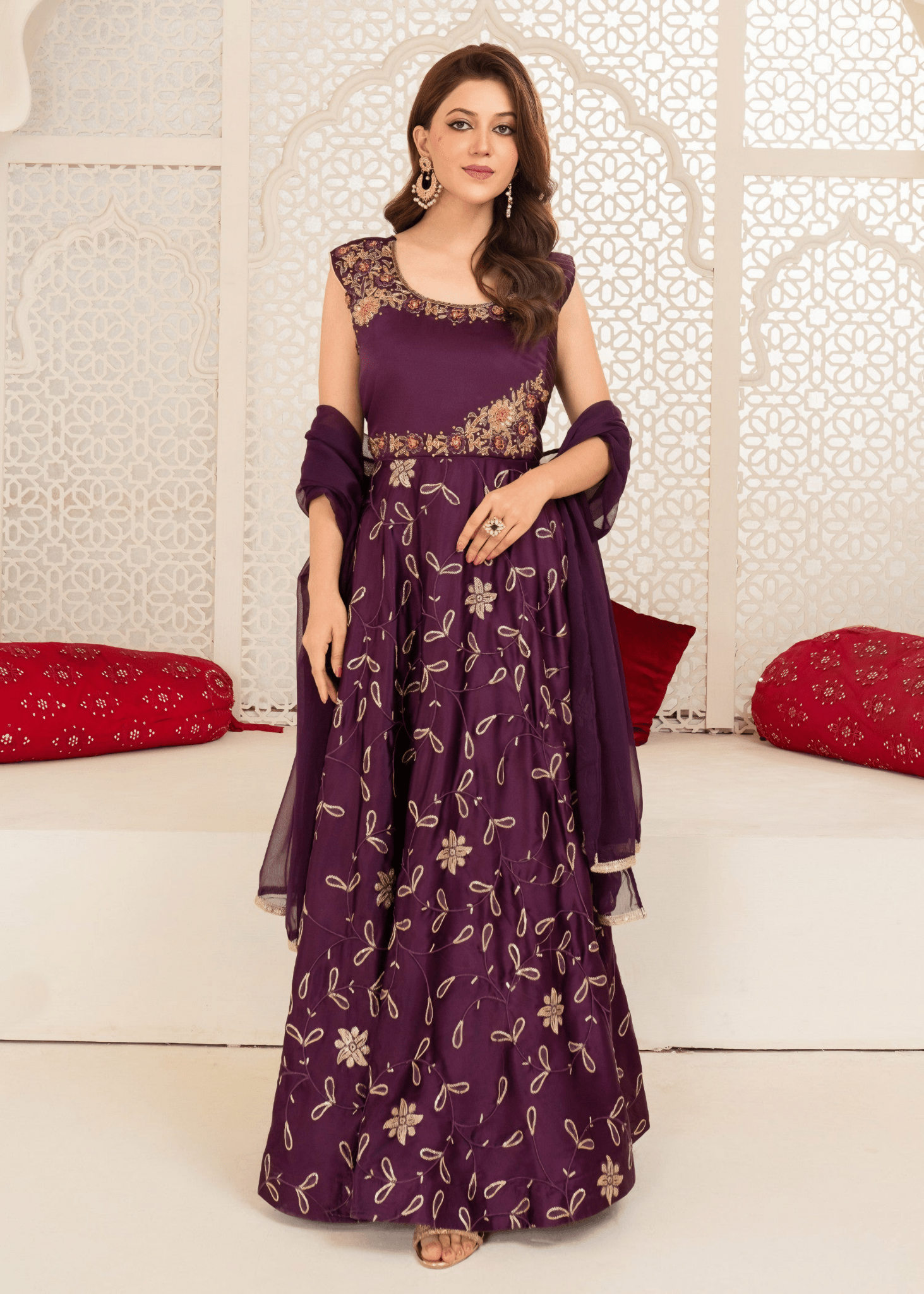 Elegant Purple Silk Maxi with Embroidery – Wedding Wear - Qalbi Loom