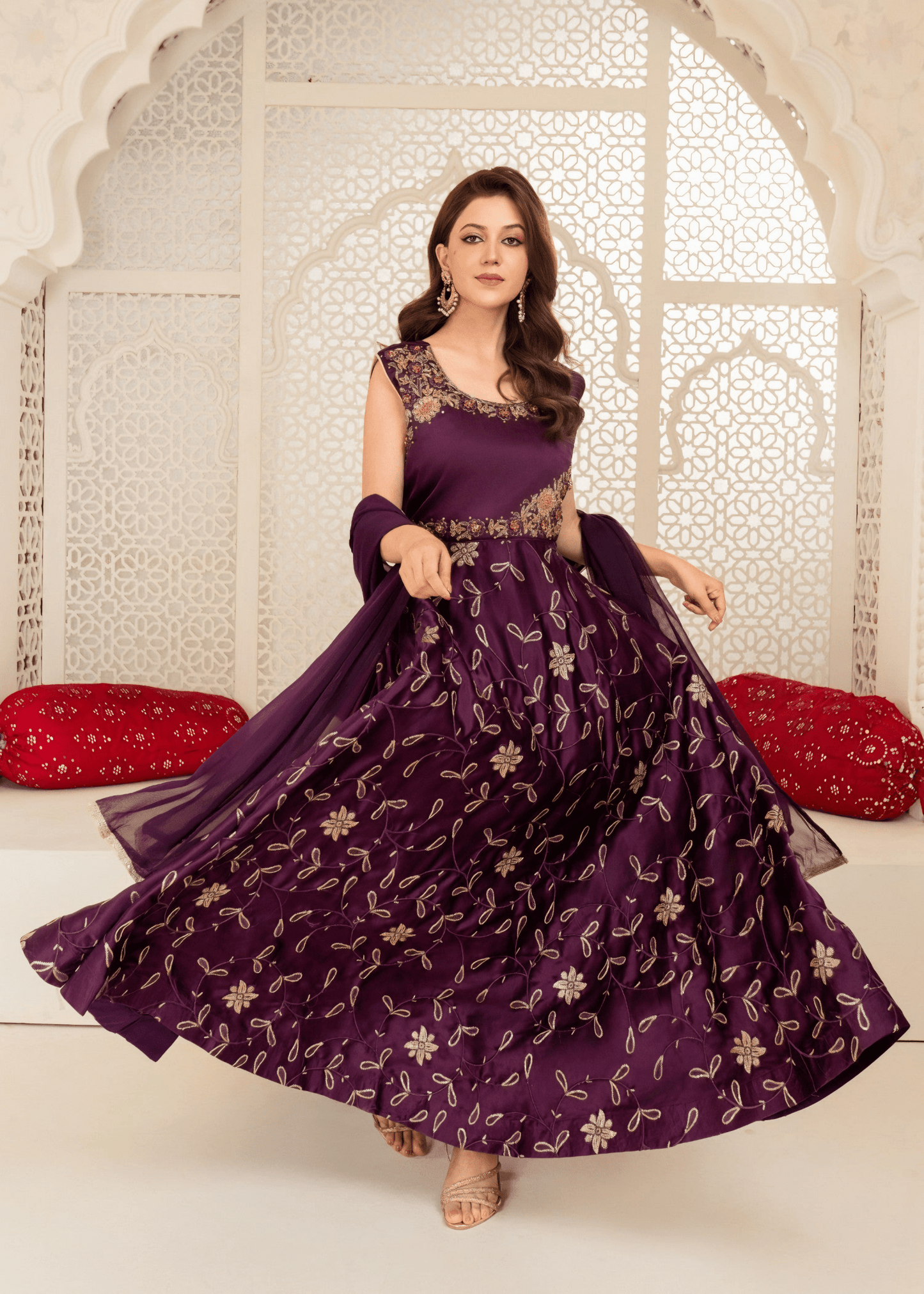 Elegant Purple Silk Maxi with Embroidery – Wedding Wear - Qalbi Loom
