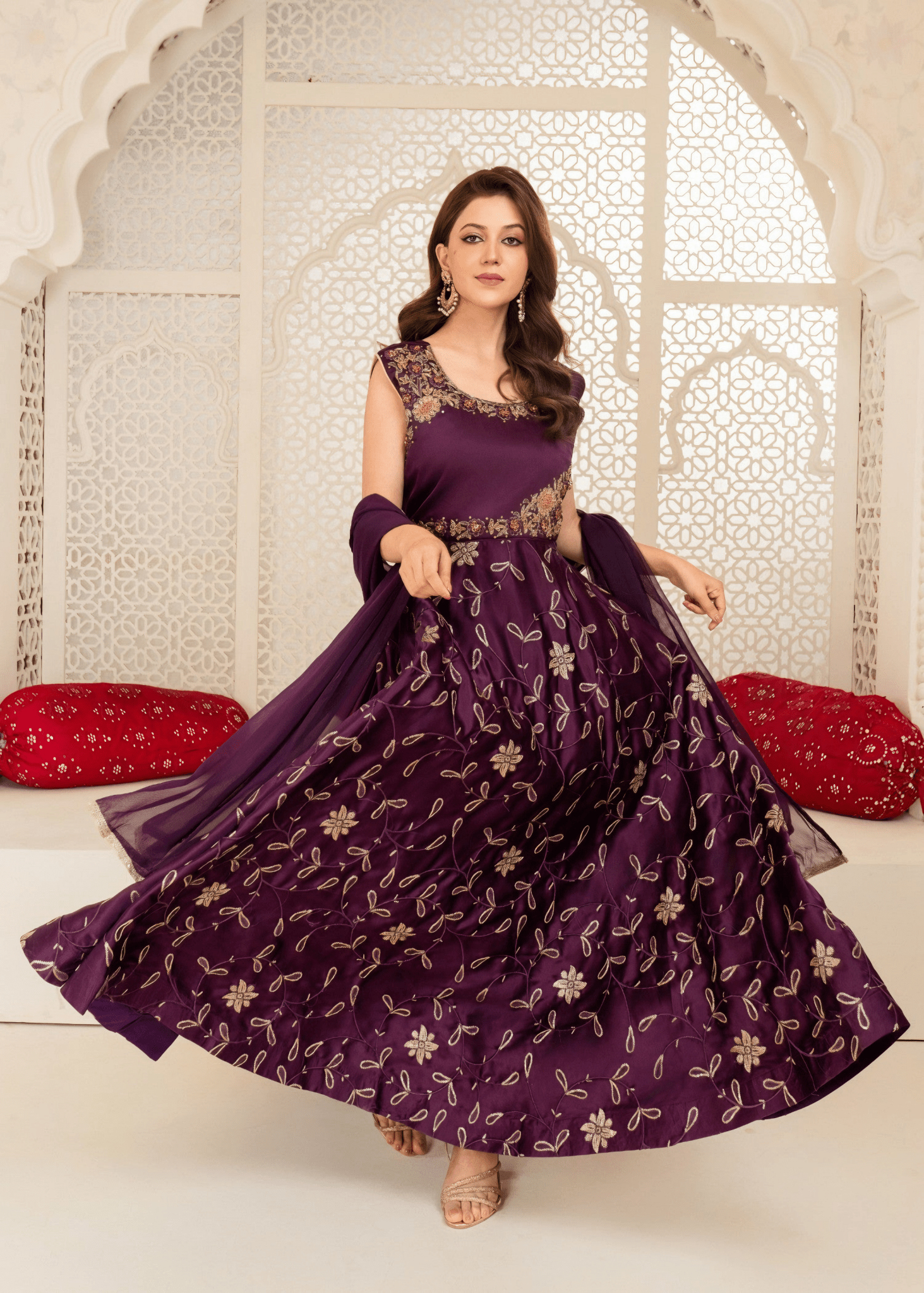 Elegant Purple Silk Maxi with Embroidery – Wedding Wear - Qalbi Loom