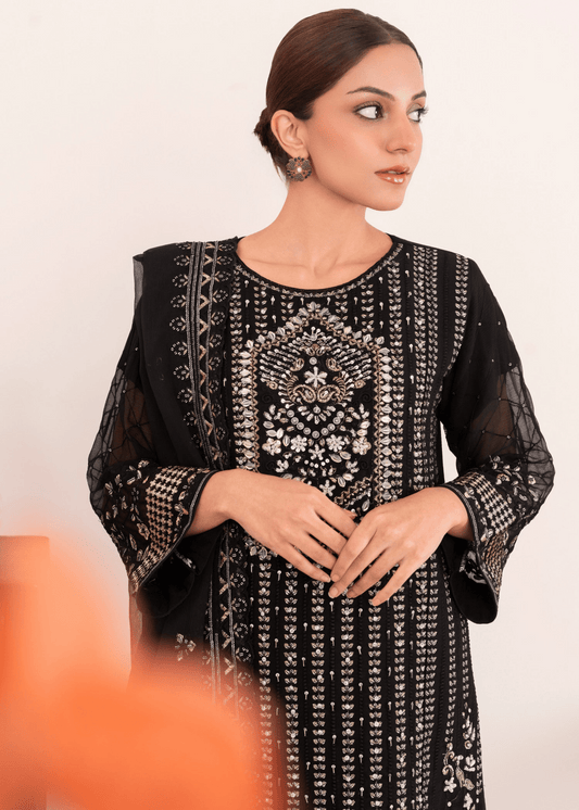 Mah - e - Mehr - Black Embroidered Chiffon Kurta Set - Qalbi Loom