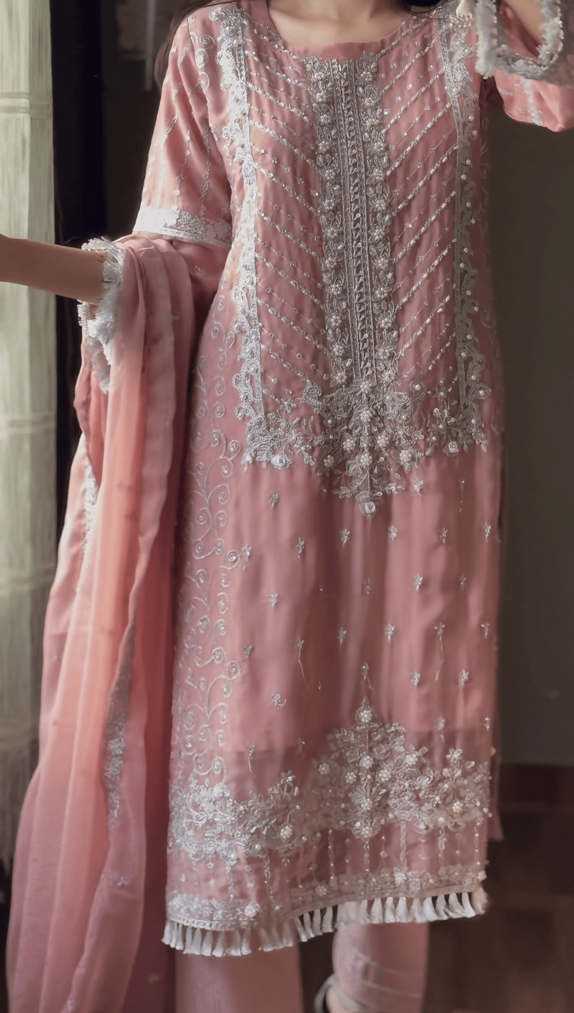 Mauve Elegance - Embroidered Chiffon Luxury Ensemble - Qalbi Loom