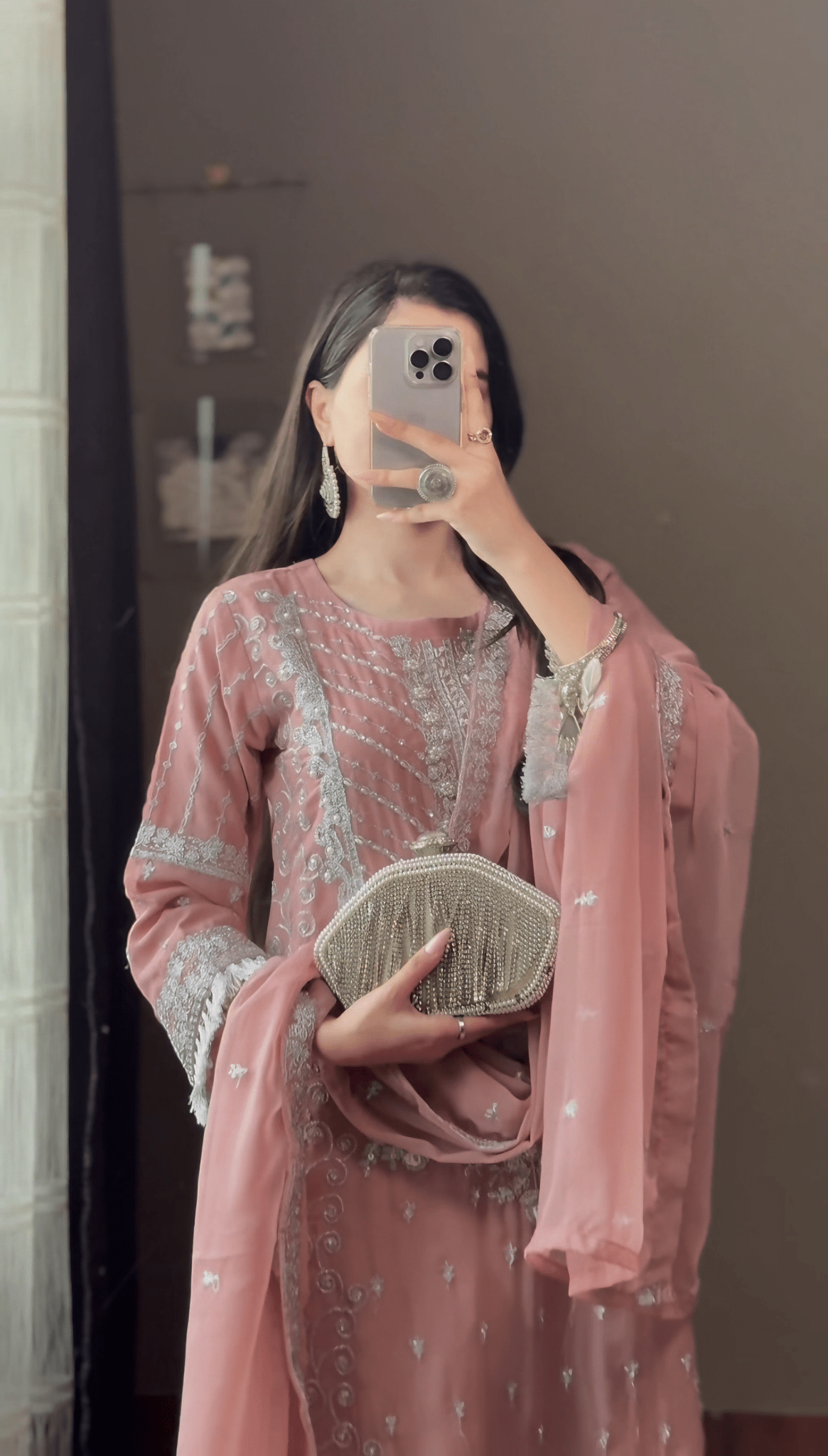Mauve Elegance - Embroidered Chiffon Luxury Ensemble - Qalbi Loom