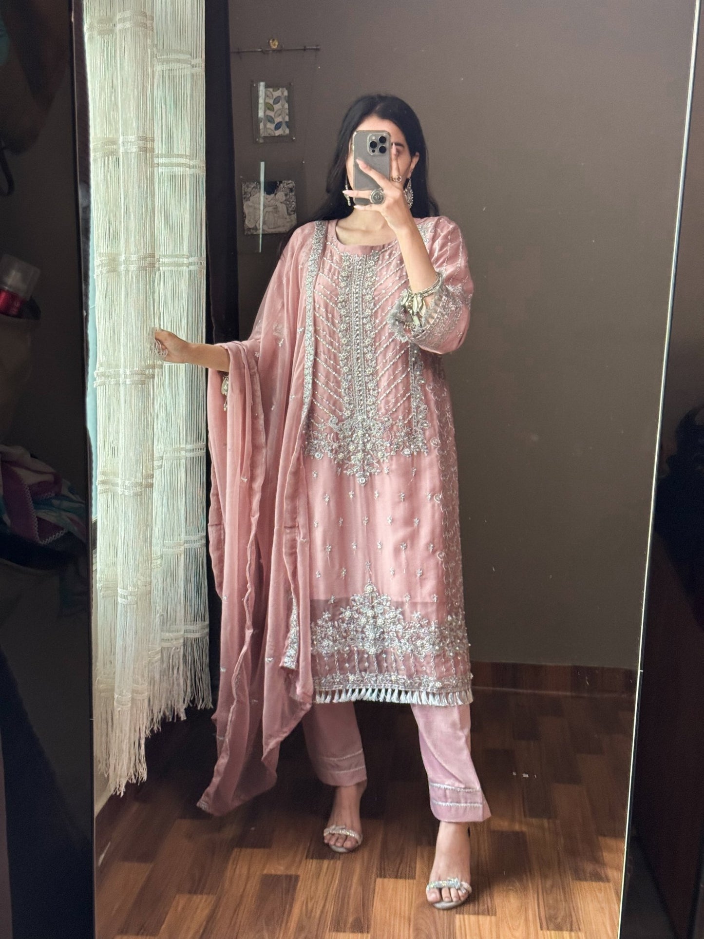 Mauve Elegance - Embroidered Chiffon Luxury Ensemble - Qalbi Loom
