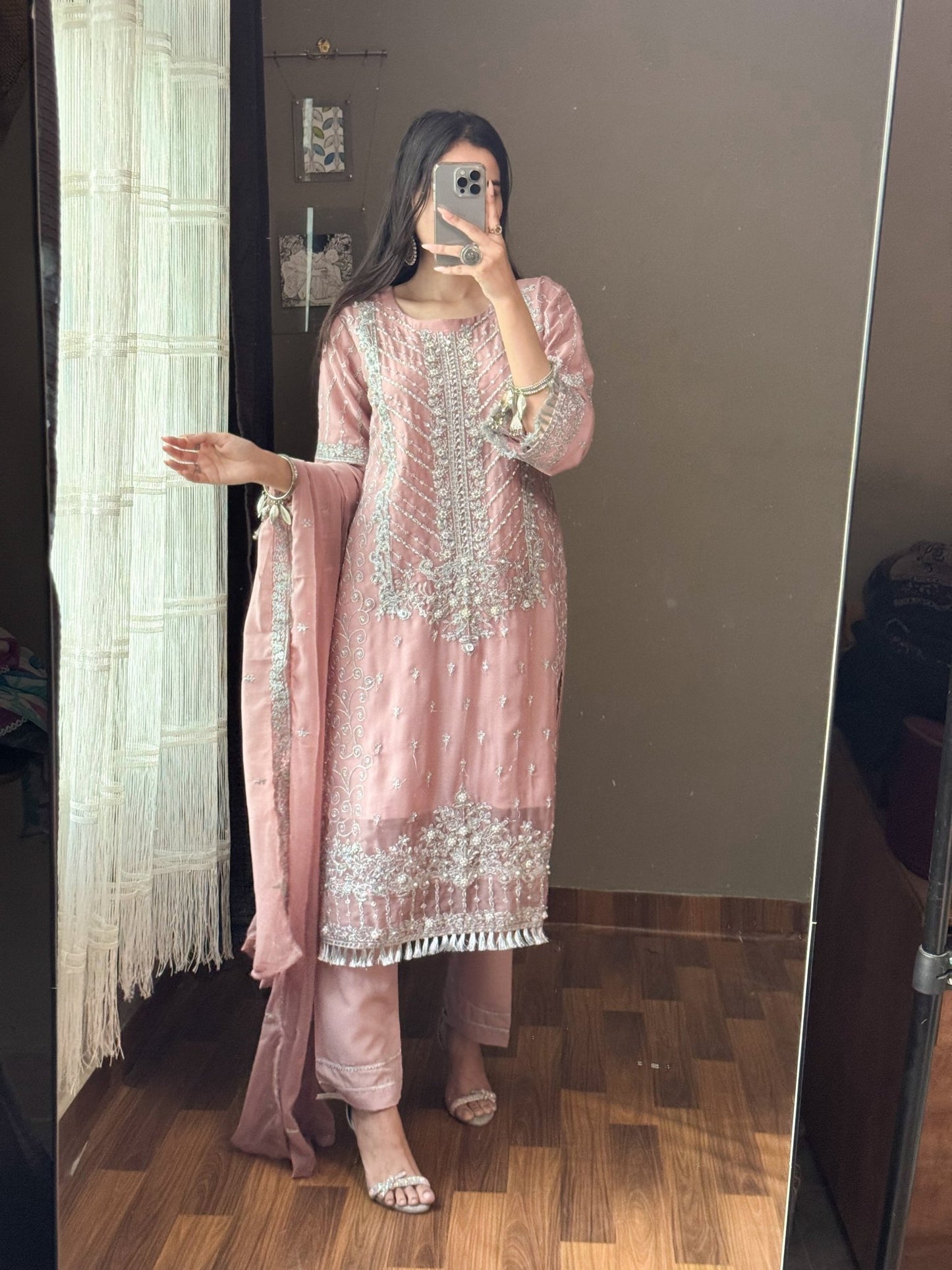 Mauve Elegance - Embroidered Chiffon Luxury Ensemble - Qalbi Loom