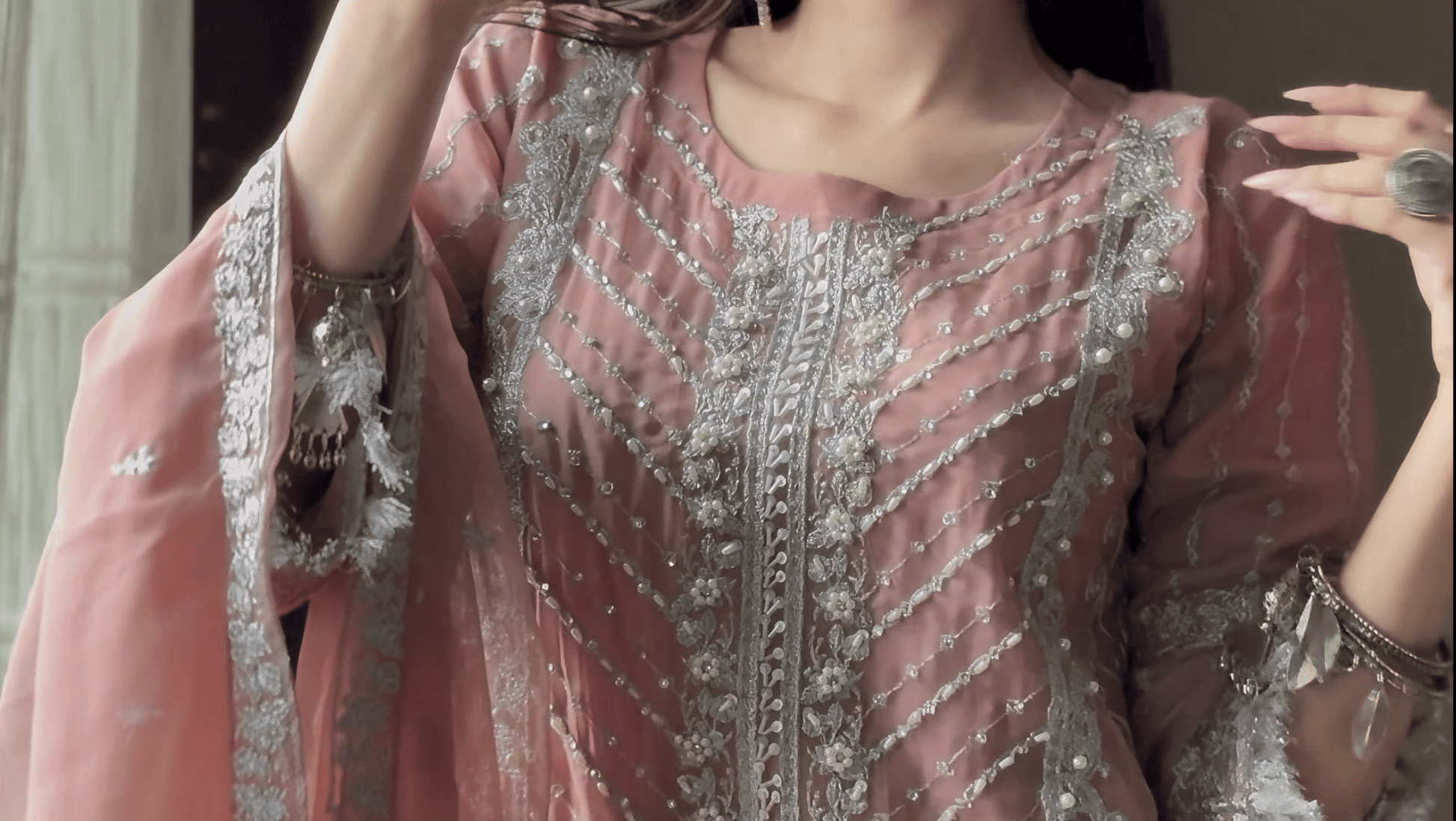 Mauve Elegance - Embroidered Chiffon Luxury Ensemble - Qalbi Loom