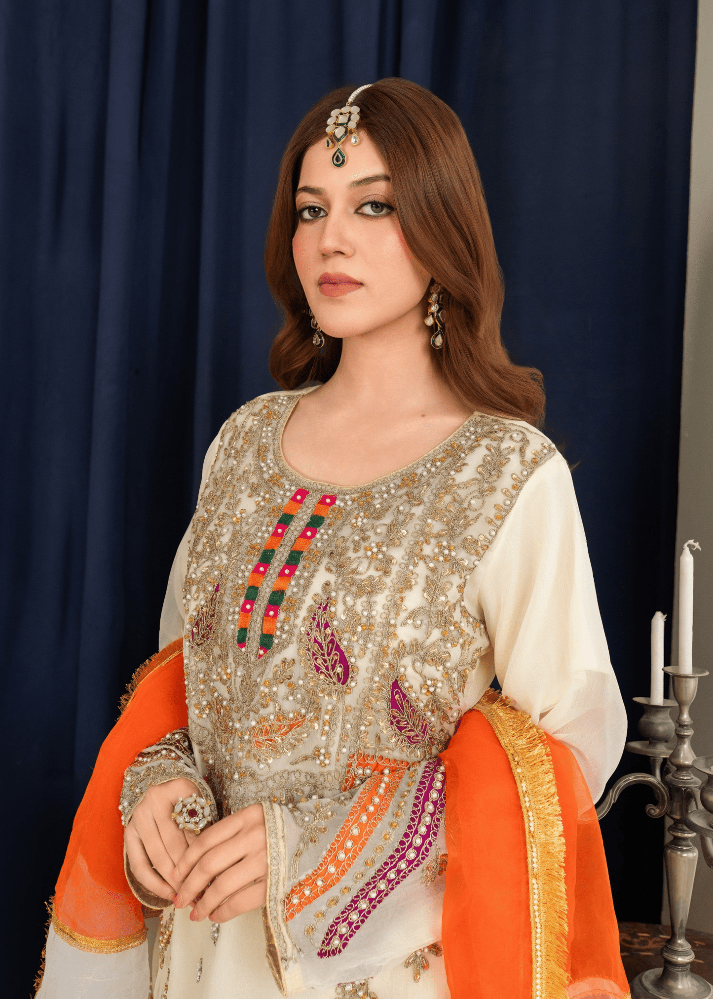 Mehrbano Gharara – Embroidered Chiffon Cream Set - Qalbi Loom