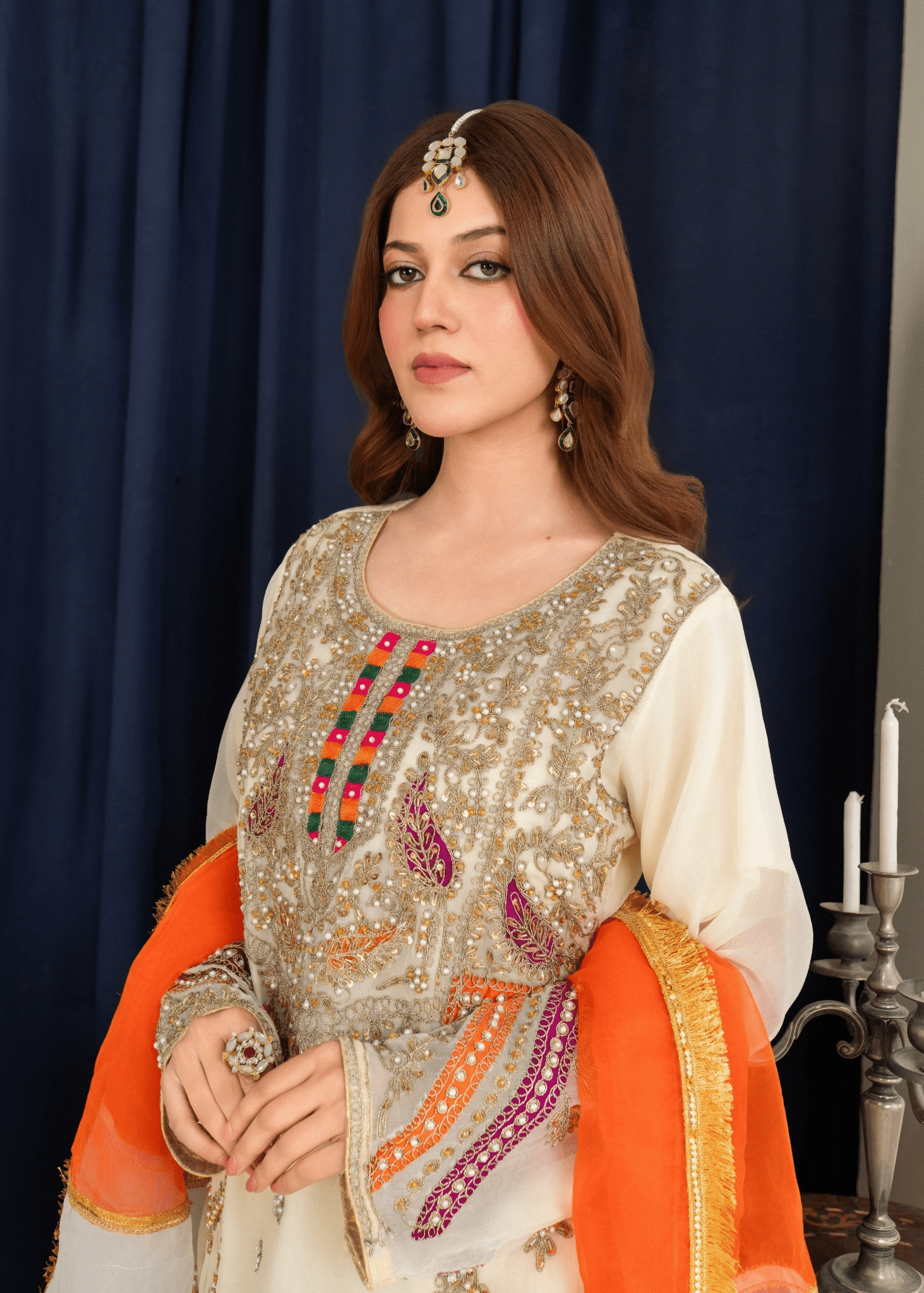 Mehrbano Gharara – Embroidered Chiffon Cream Set - Qalbi Loom