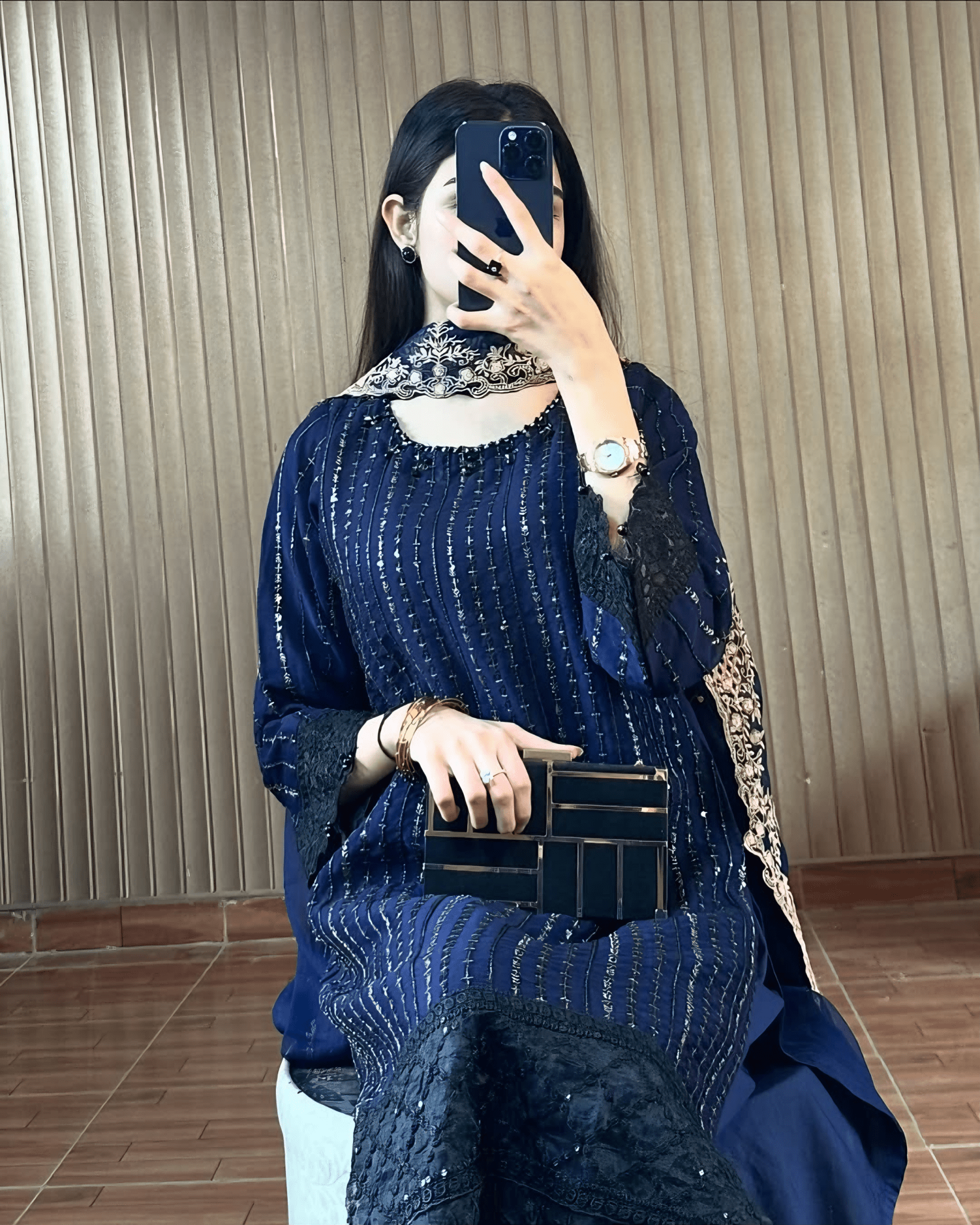 Midnight Elegance – Navy Blue Embroidered Kurta Set - Qalbi Loom