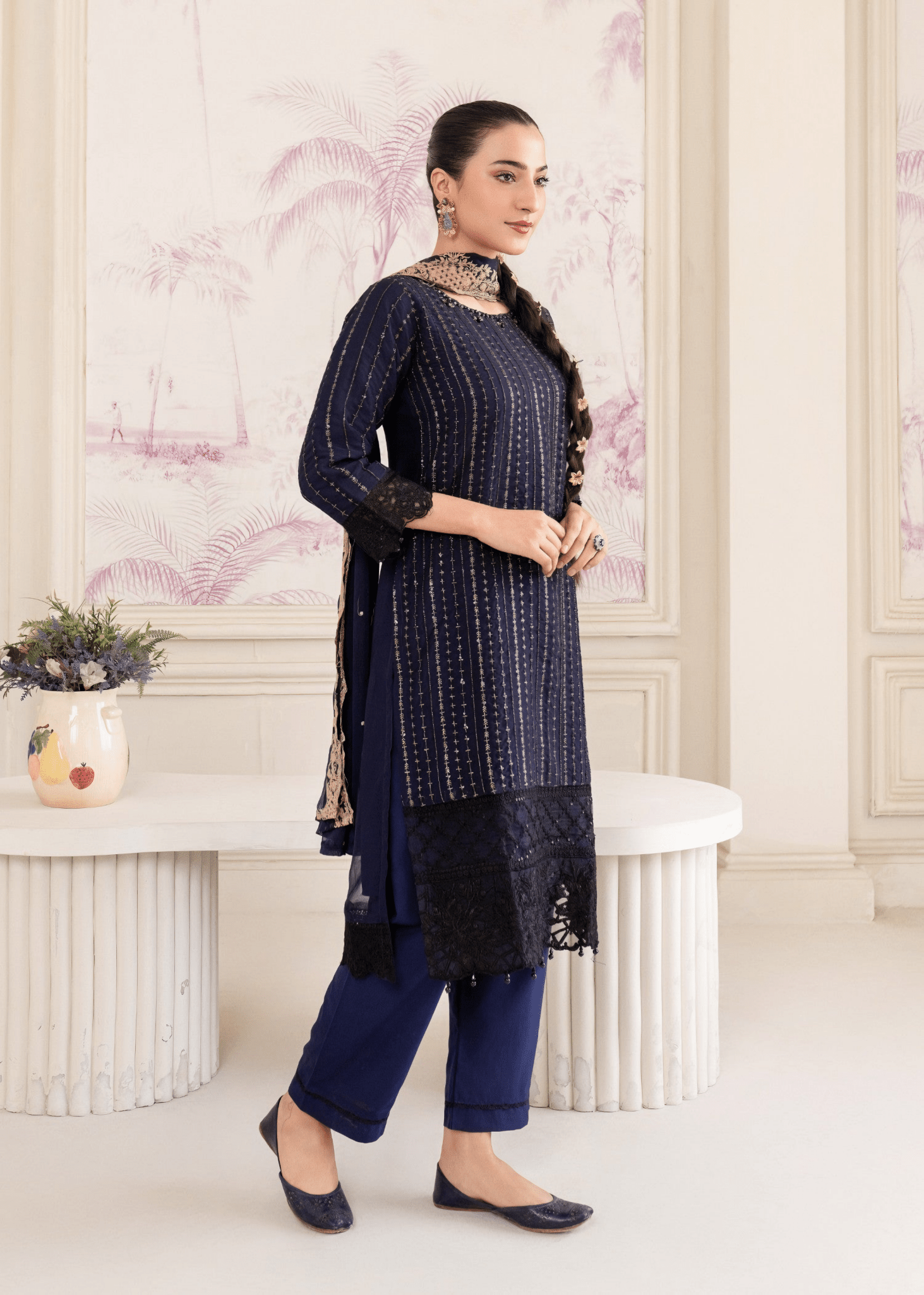 Midnight Elegance – Navy Blue Embroidered Kurta Set - Qalbi Loom