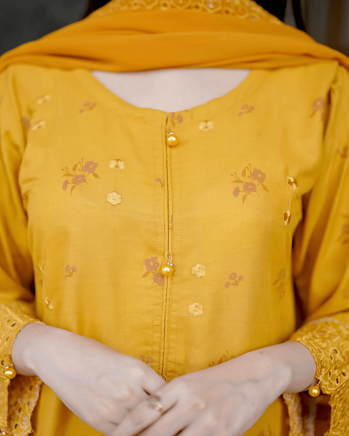 Mustard Elegance – Premium Cotton Chikankari Kurta Set with Embroidered Dupatta - Qalbi Loom