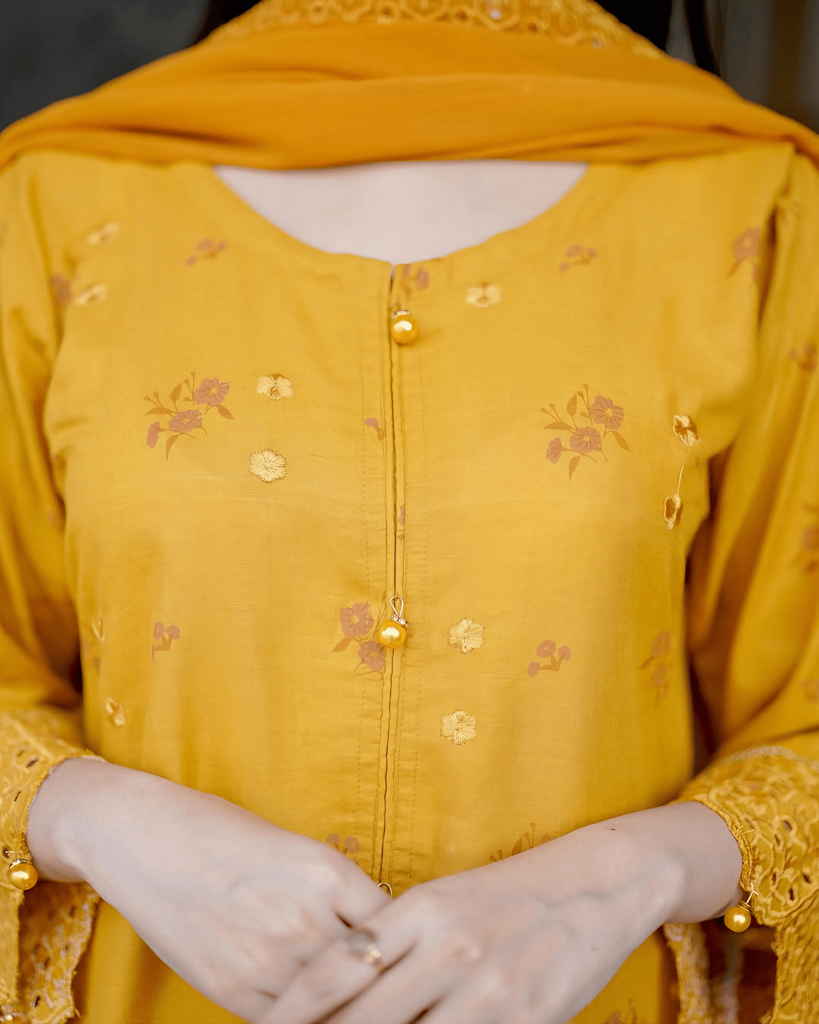 Mustard Elegance – Premium Cotton Chikankari Kurta Set with Embroidered Dupatta - Qalbi Loom