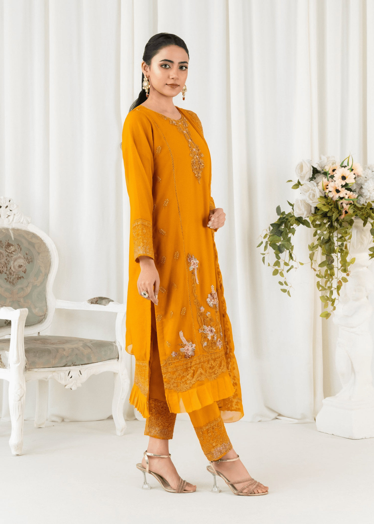Noor - e - Amber – Mustard Chiffon - Qalbi Loom