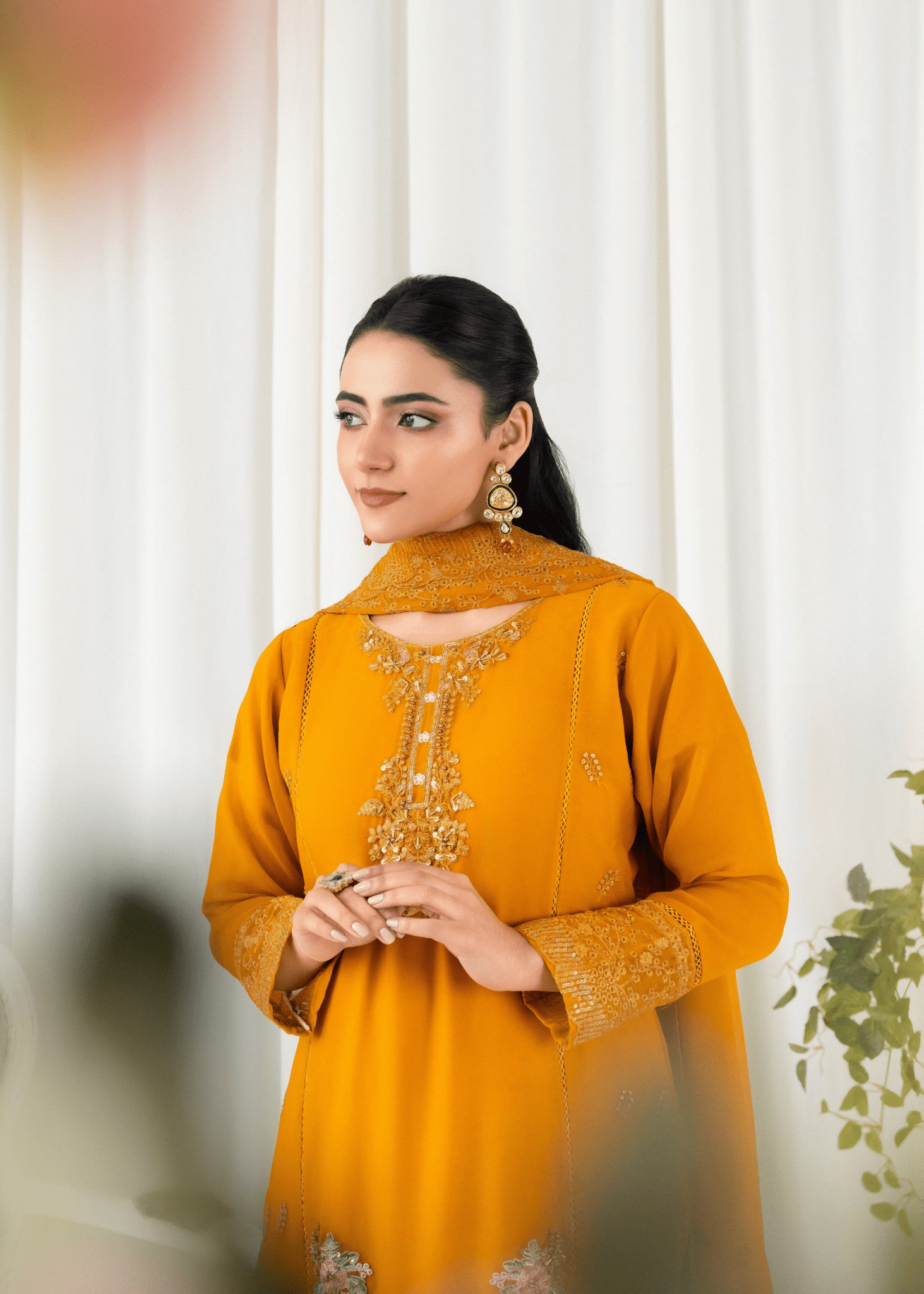 Noor - e - Amber – Mustard Chiffon - Qalbi Loom