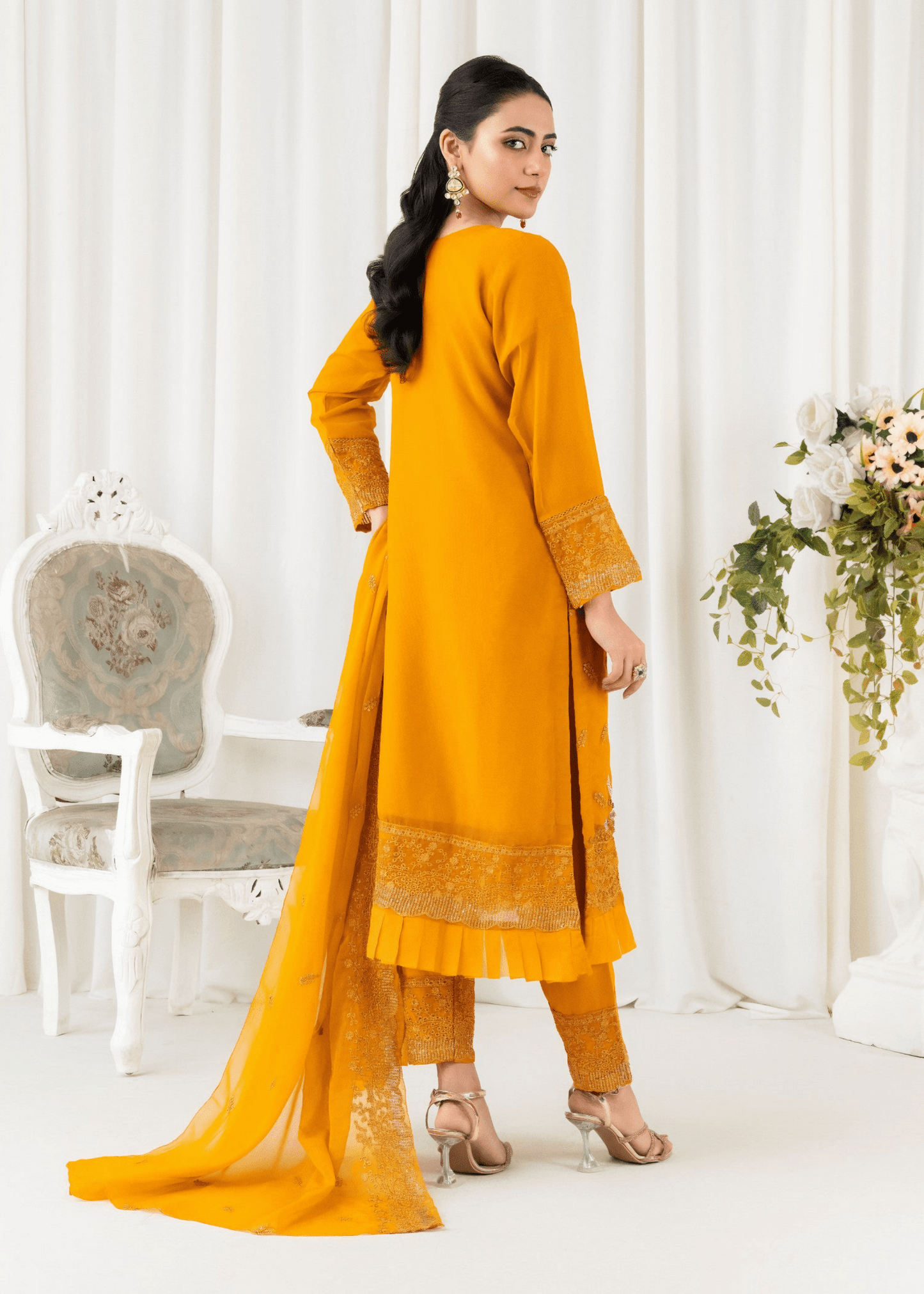 Noor - e - Amber – Mustard Chiffon - Qalbi Loom