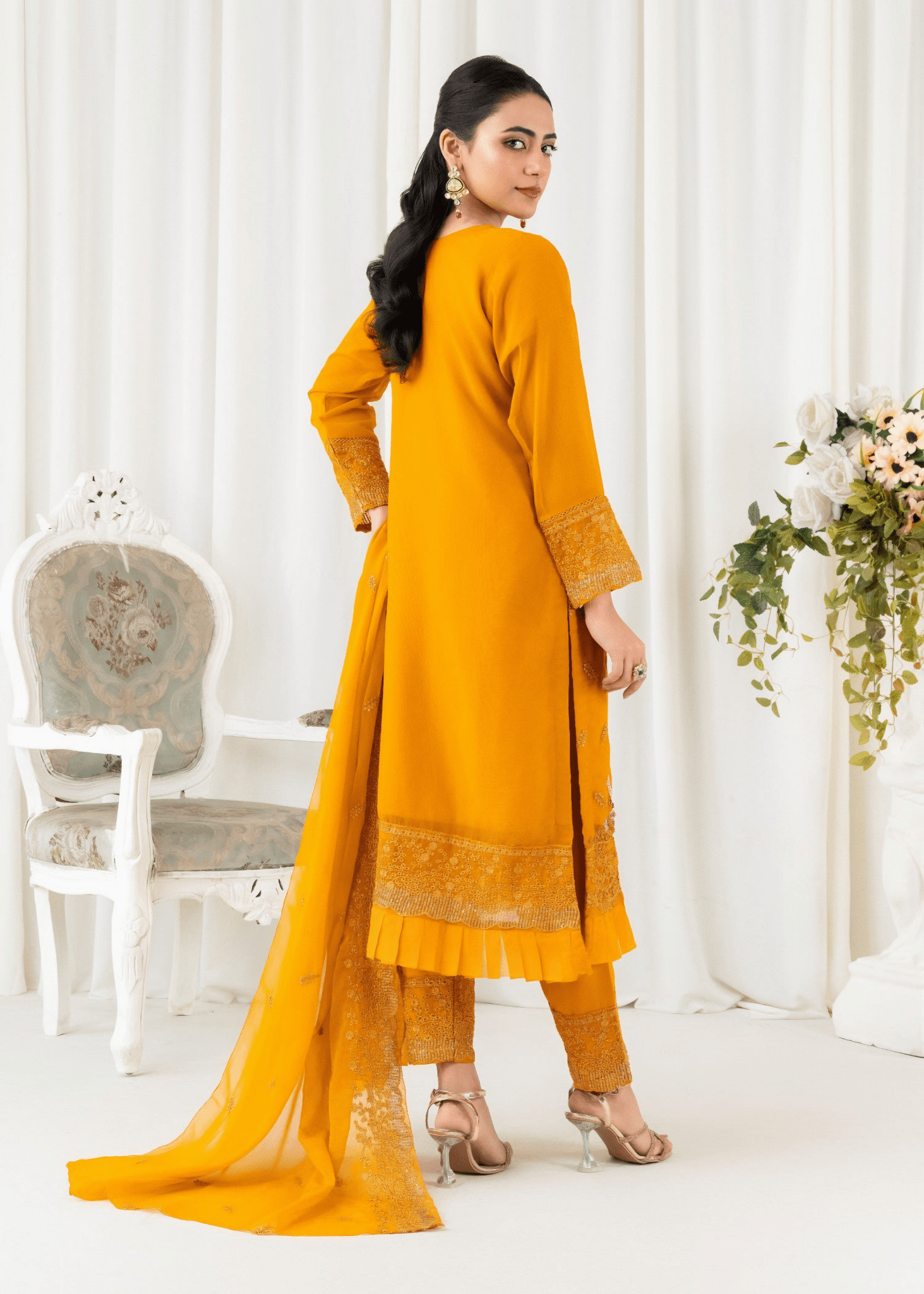 Noor - e - Amber – Mustard Chiffon - Qalbi Loom