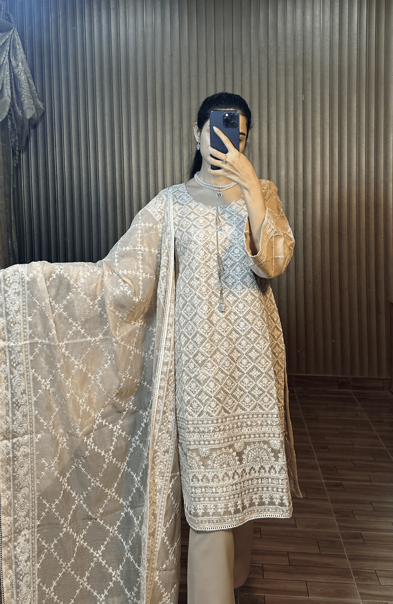 Noor - e - Hina - Embroidered Elegance in Coffee Brown - Qalbi Loom