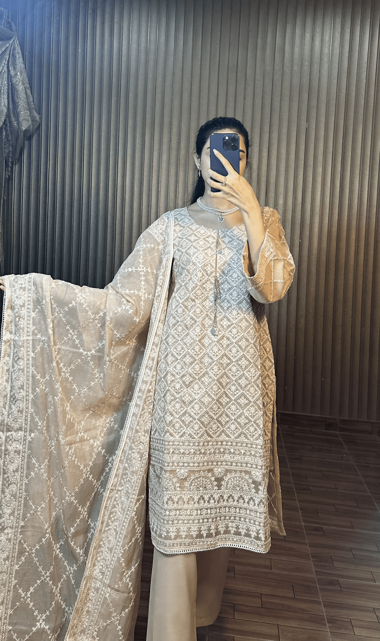 Noor - e - Hina - Embroidered Elegance in Coffee Brown - Qalbi Loom