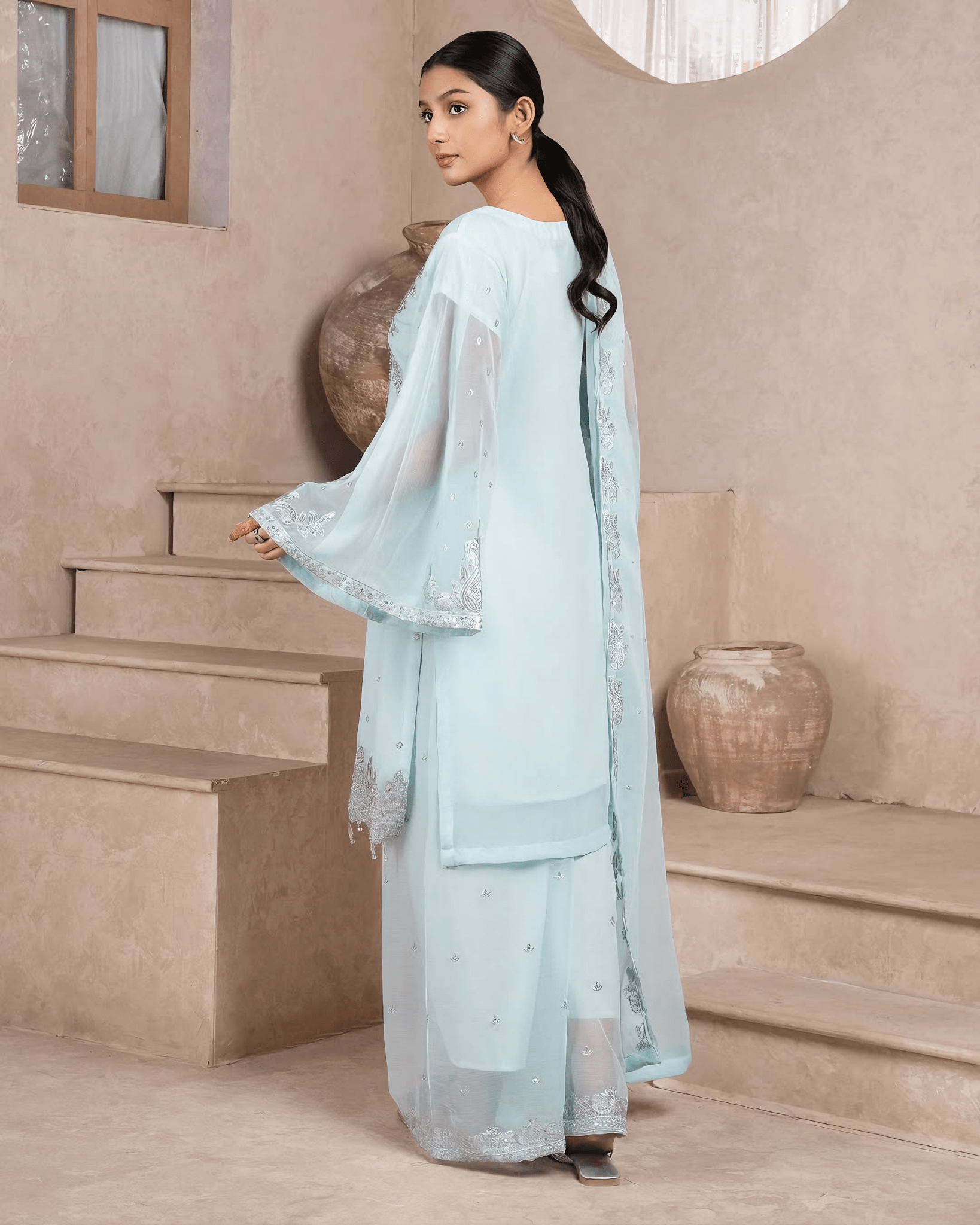 Noor - e - Izhaar – Ice Blue - Qalbi Loom