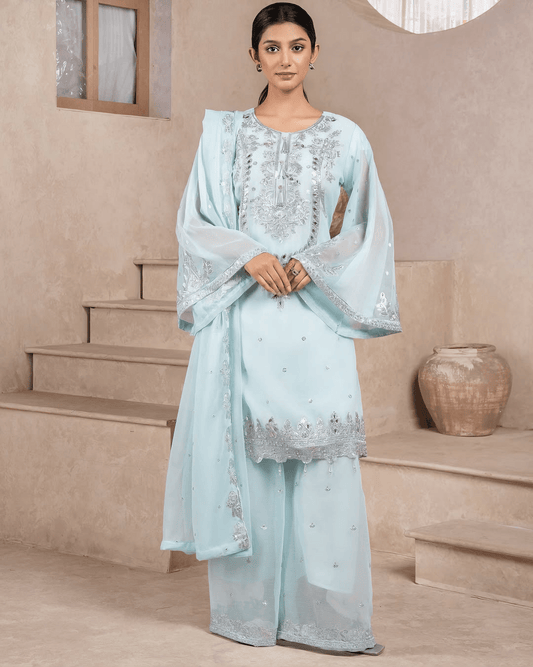 Noor - e - Izhaar – Ice Blue - Qalbi Loom
