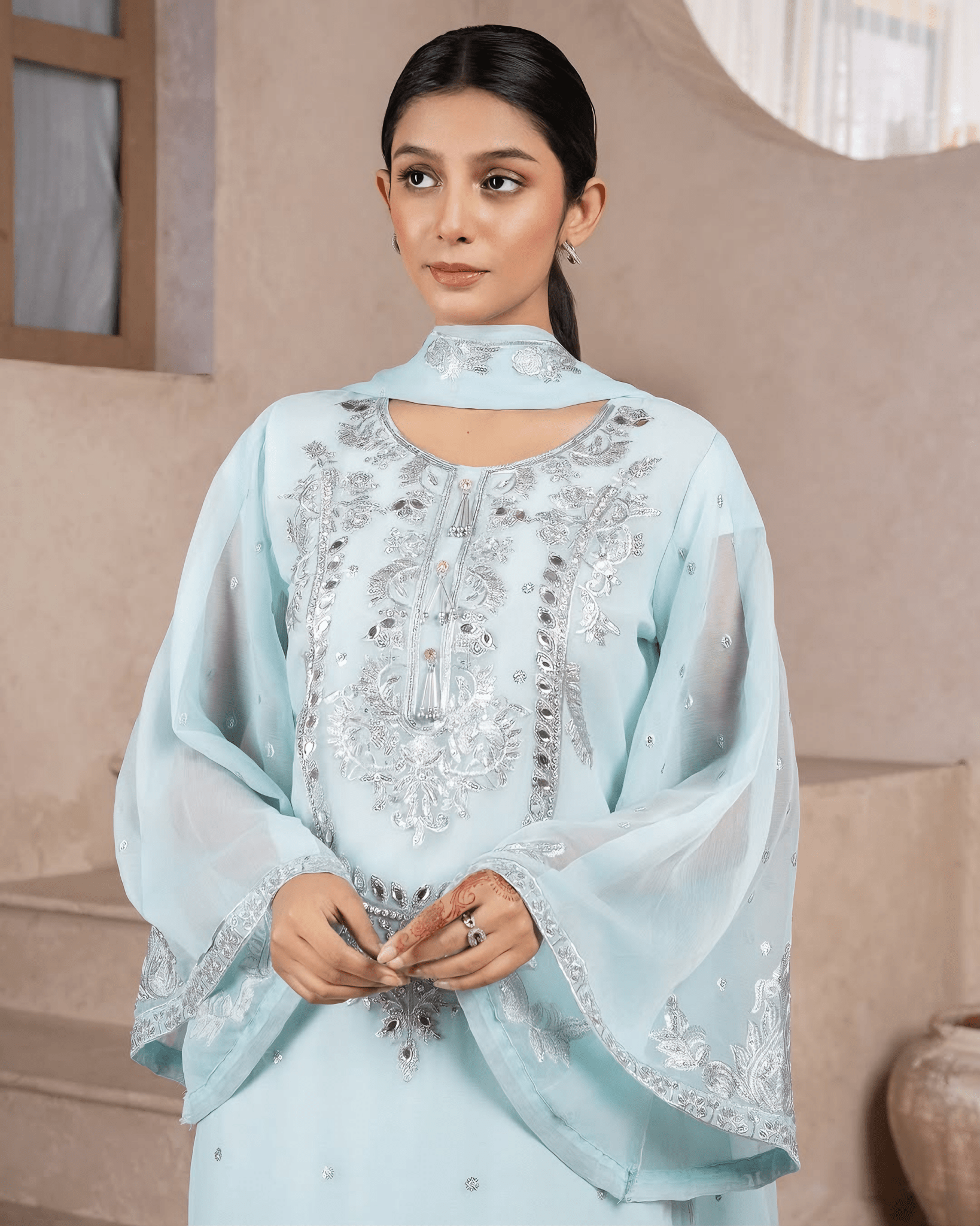 Noor - e - Izhaar – Ice Blue - Qalbi Loom