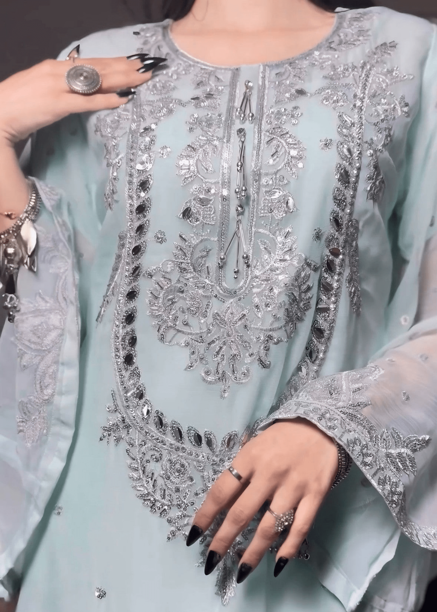 Noor - e - Izhaar – Ice Blue - Qalbi Loom