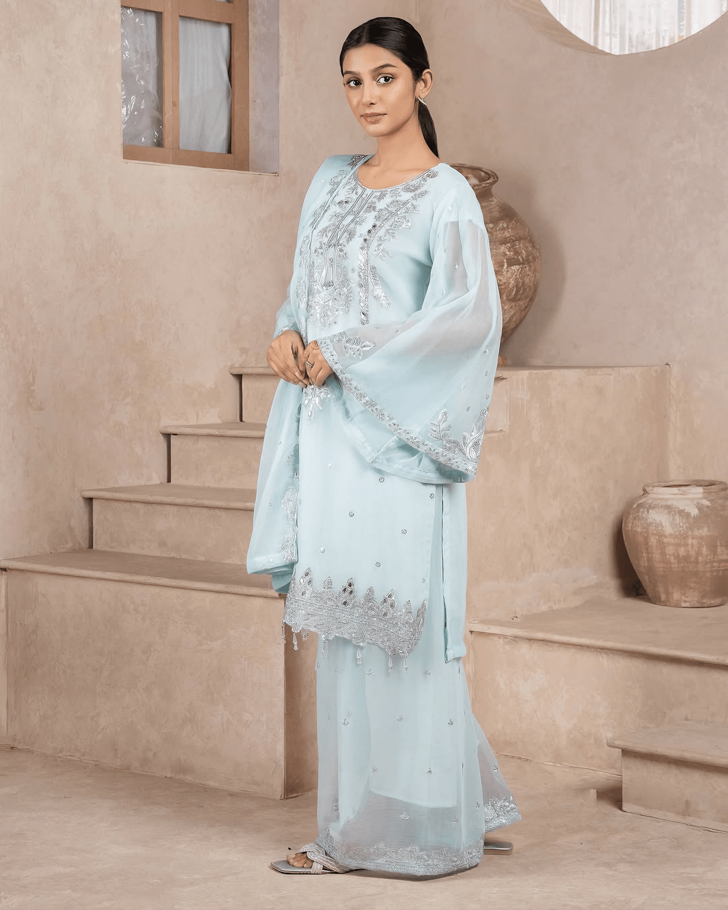 Noor - e - Izhaar – Ice Blue - Qalbi Loom
