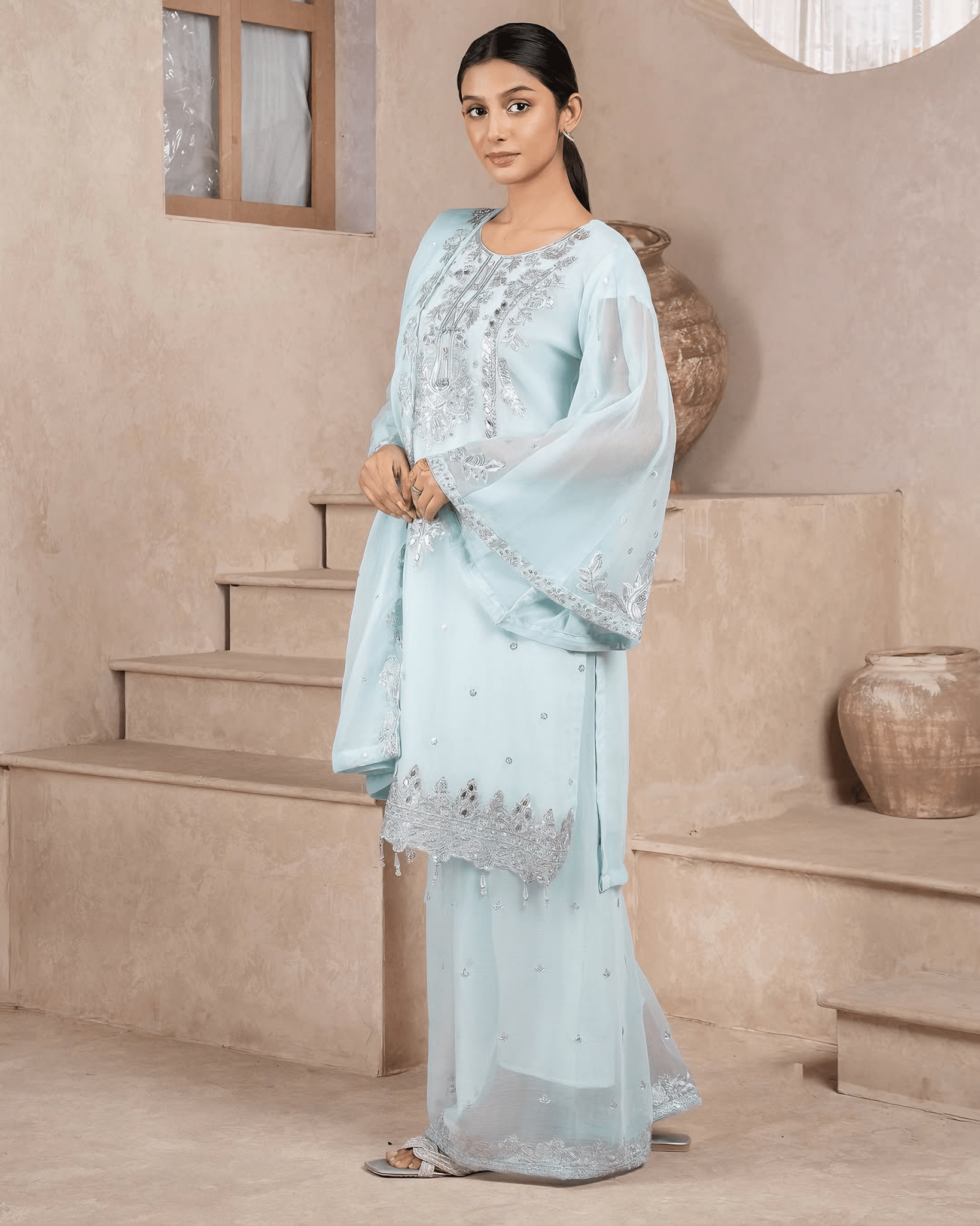 Noor - e - Izhaar – Ice Blue - Qalbi Loom