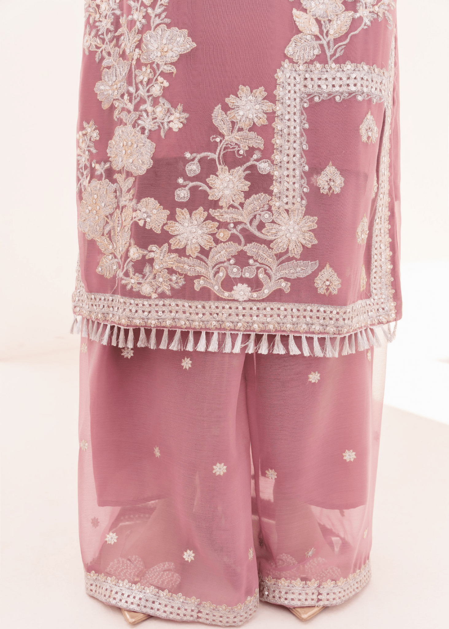 Noor Jahan – Embroidered Mauve Chiffon Set - Qalbi Loom