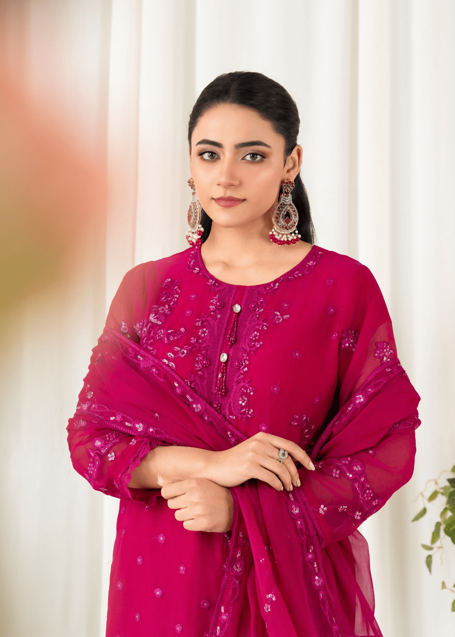Radiance Rose – Embroidered Chiffon Kurta Set - Qalbi Loom