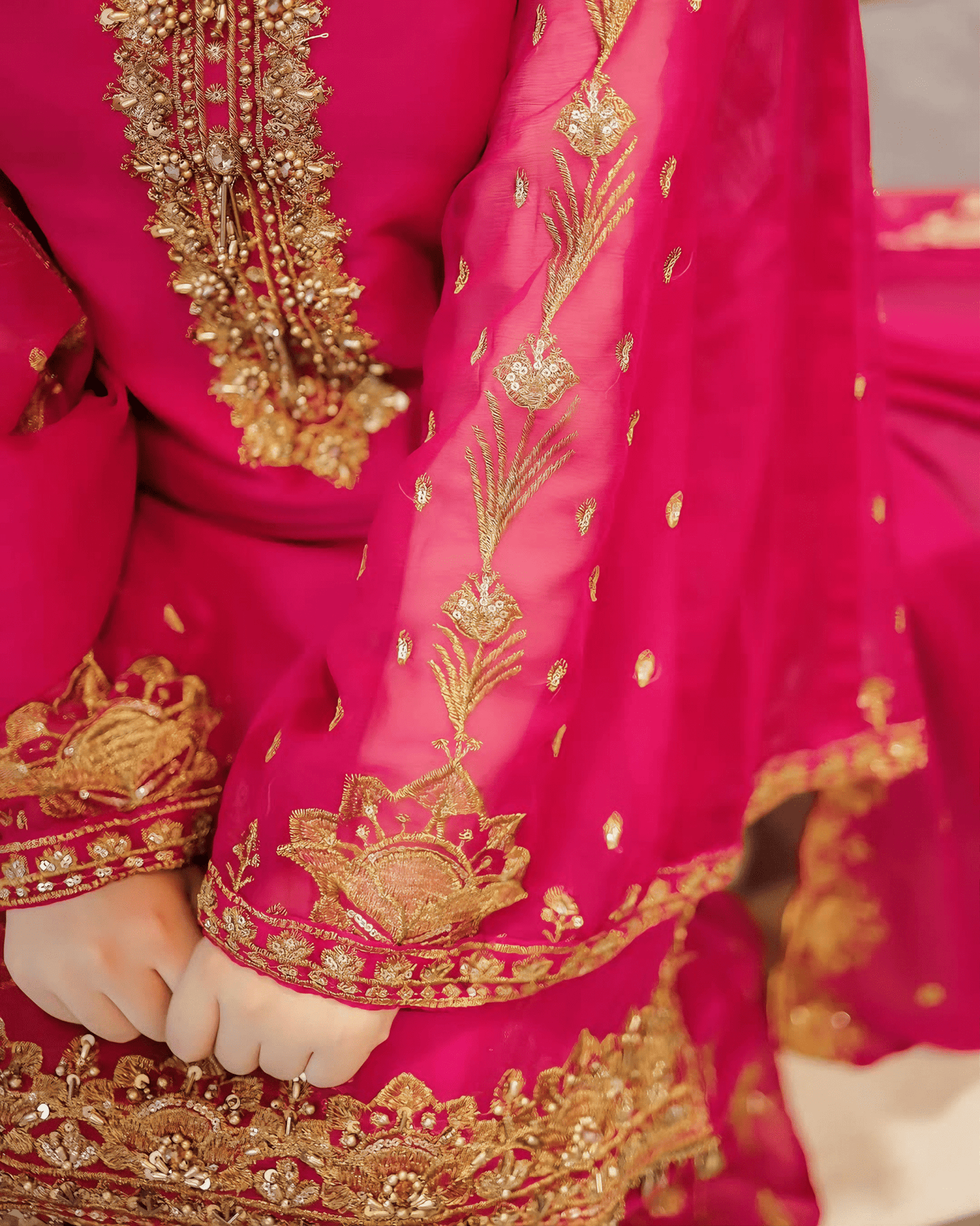 Zarish Royale - Hot Pink Embroidered Chiffon Kurta Set - Qalbi Loom