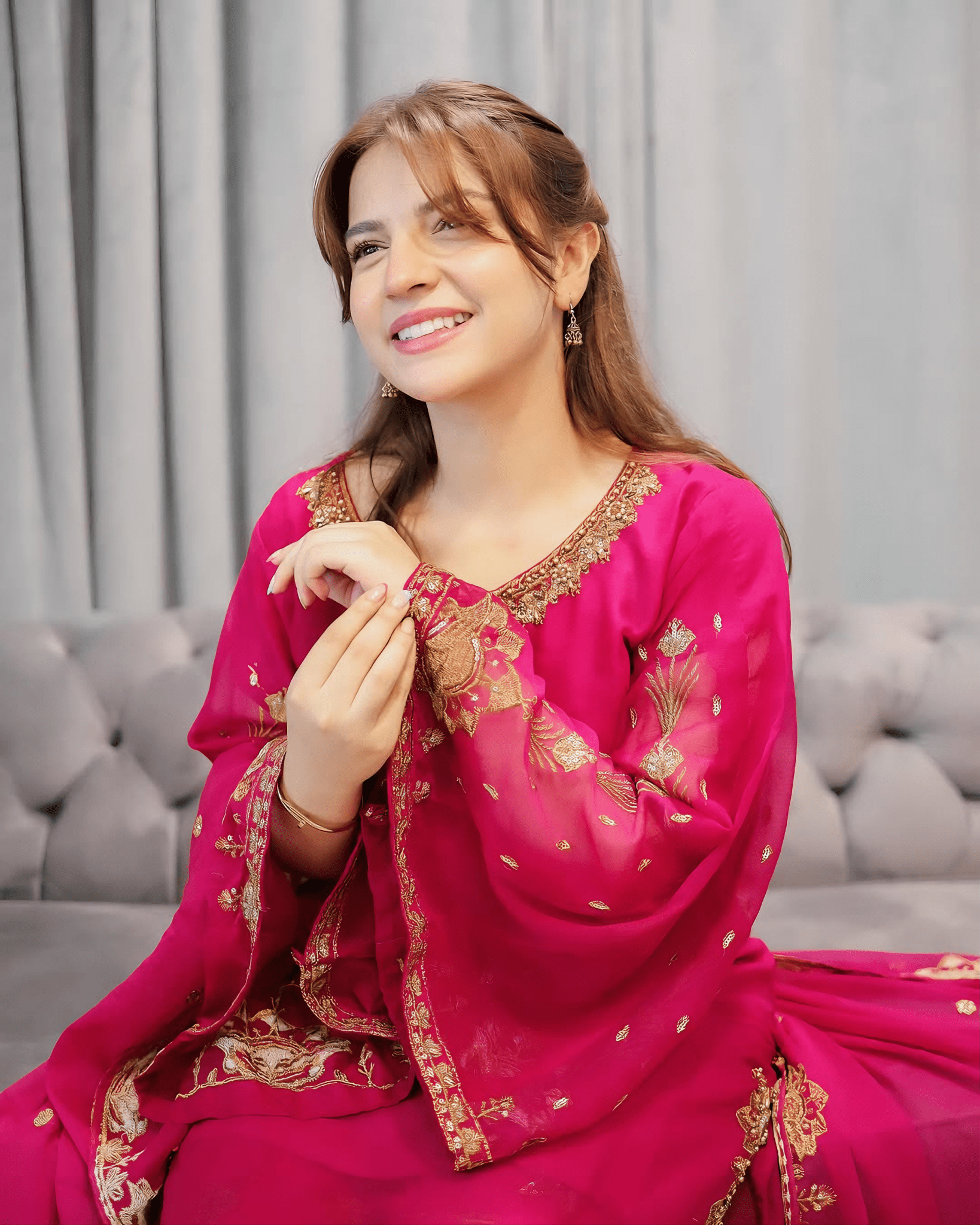 Zarish Royale - Hot Pink Embroidered Chiffon Kurta Set - Qalbi Loom