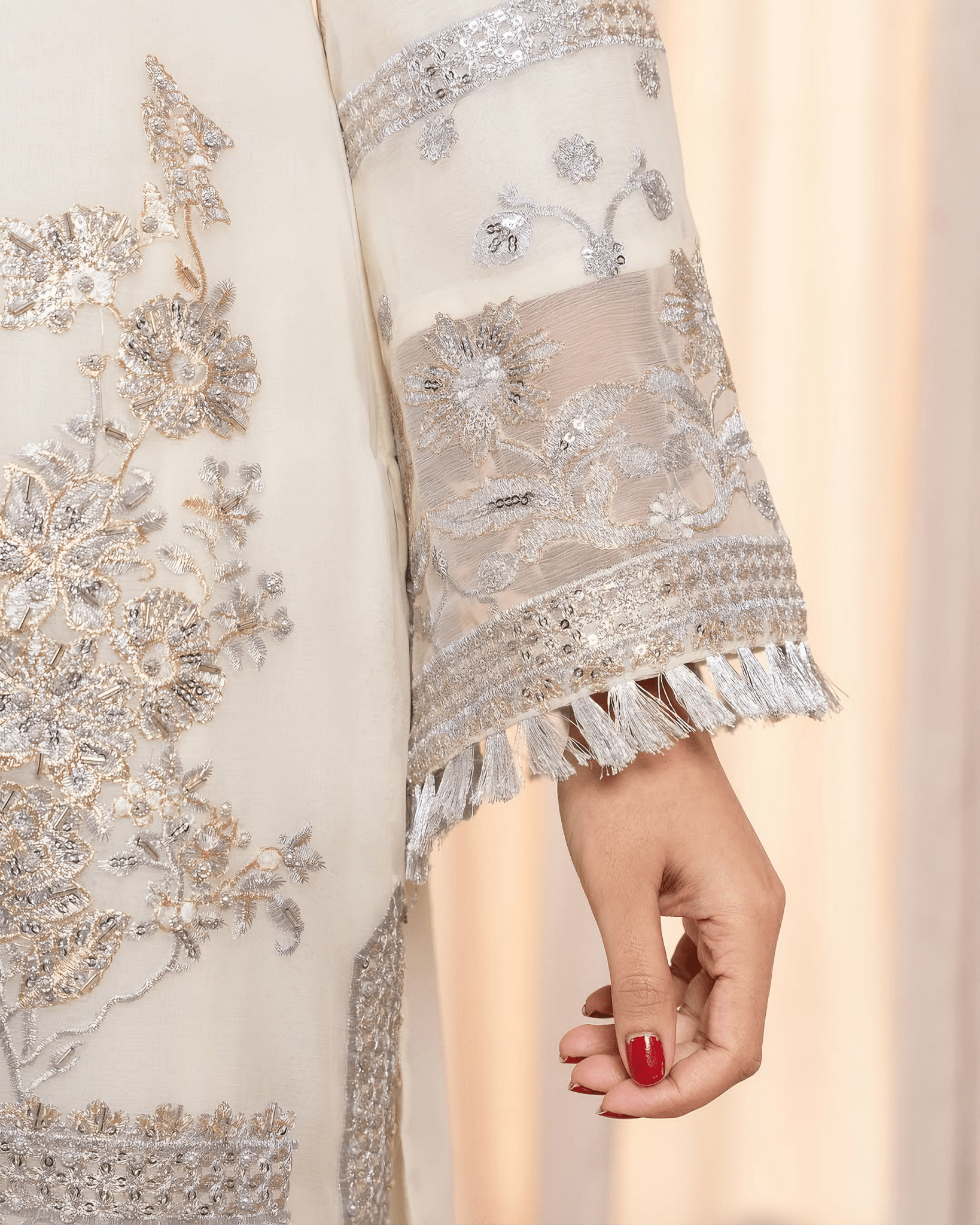 Zehra Radiance – Cream Chiffon Ensemble - Qalbi Loom