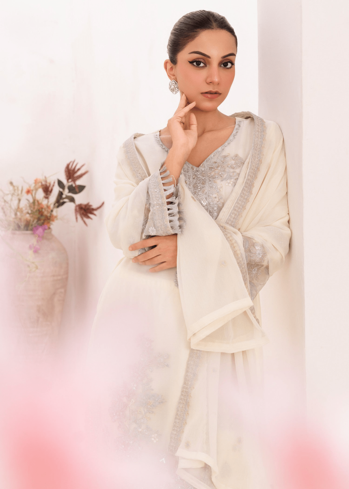 Zehra Radiance – Cream Chiffon Ensemble - Qalbi Loom