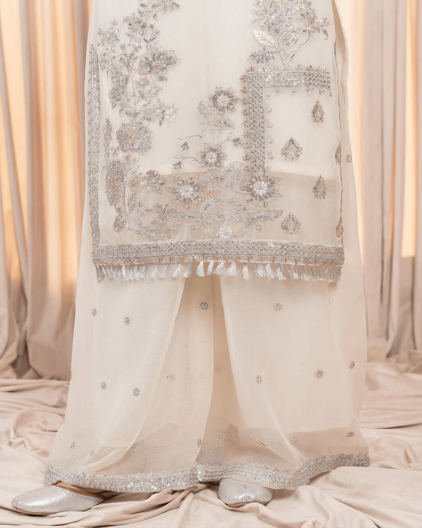 Zehra Radiance – Cream Chiffon Ensemble - Qalbi Loom