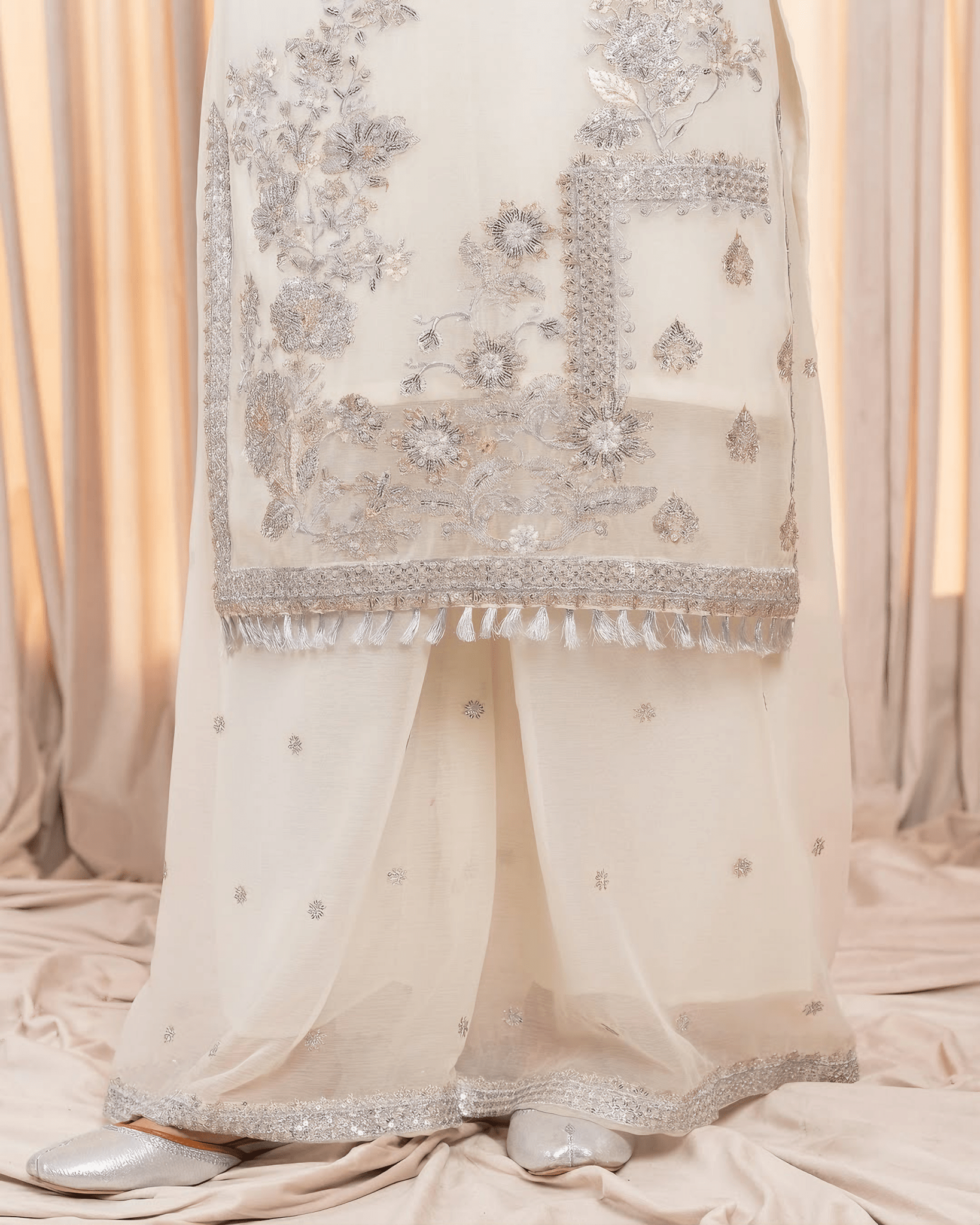 Zehra Radiance – Cream Chiffon Ensemble - Qalbi Loom