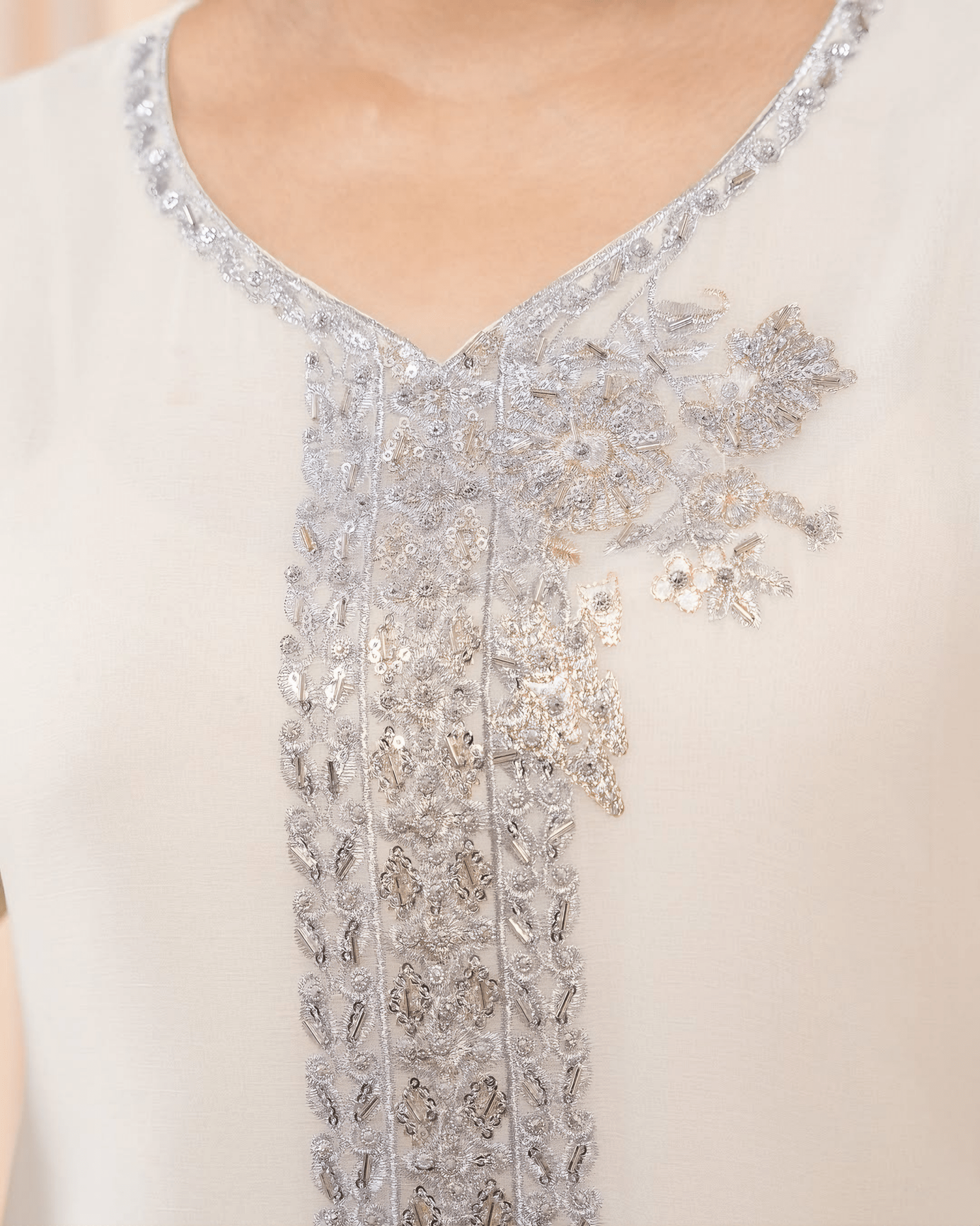 Zehra Radiance – Cream Chiffon Ensemble - Qalbi Loom