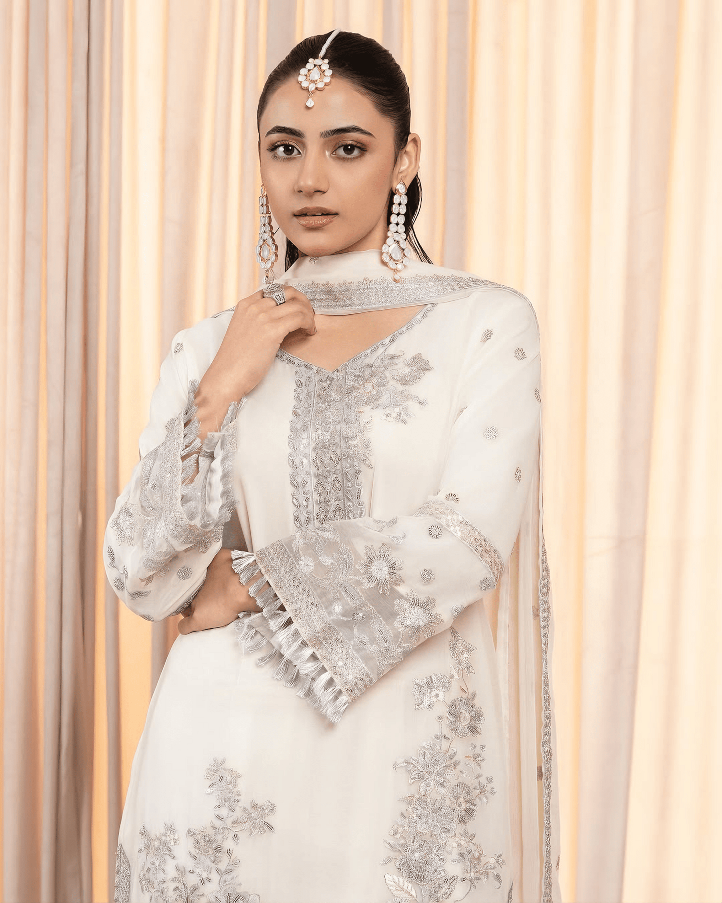 Zehra Radiance – Cream Chiffon Ensemble - Qalbi Loom